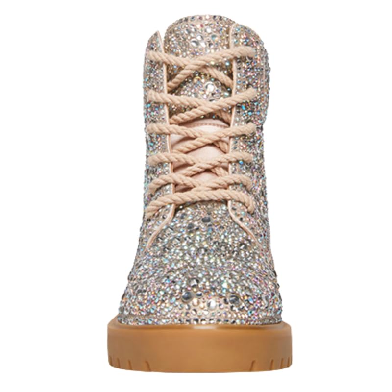 Sparkly Rhinestone Combat Boots for Women - Glitter Ankle Booties with Bling | Perfect for Parties, Night Out & Festivals