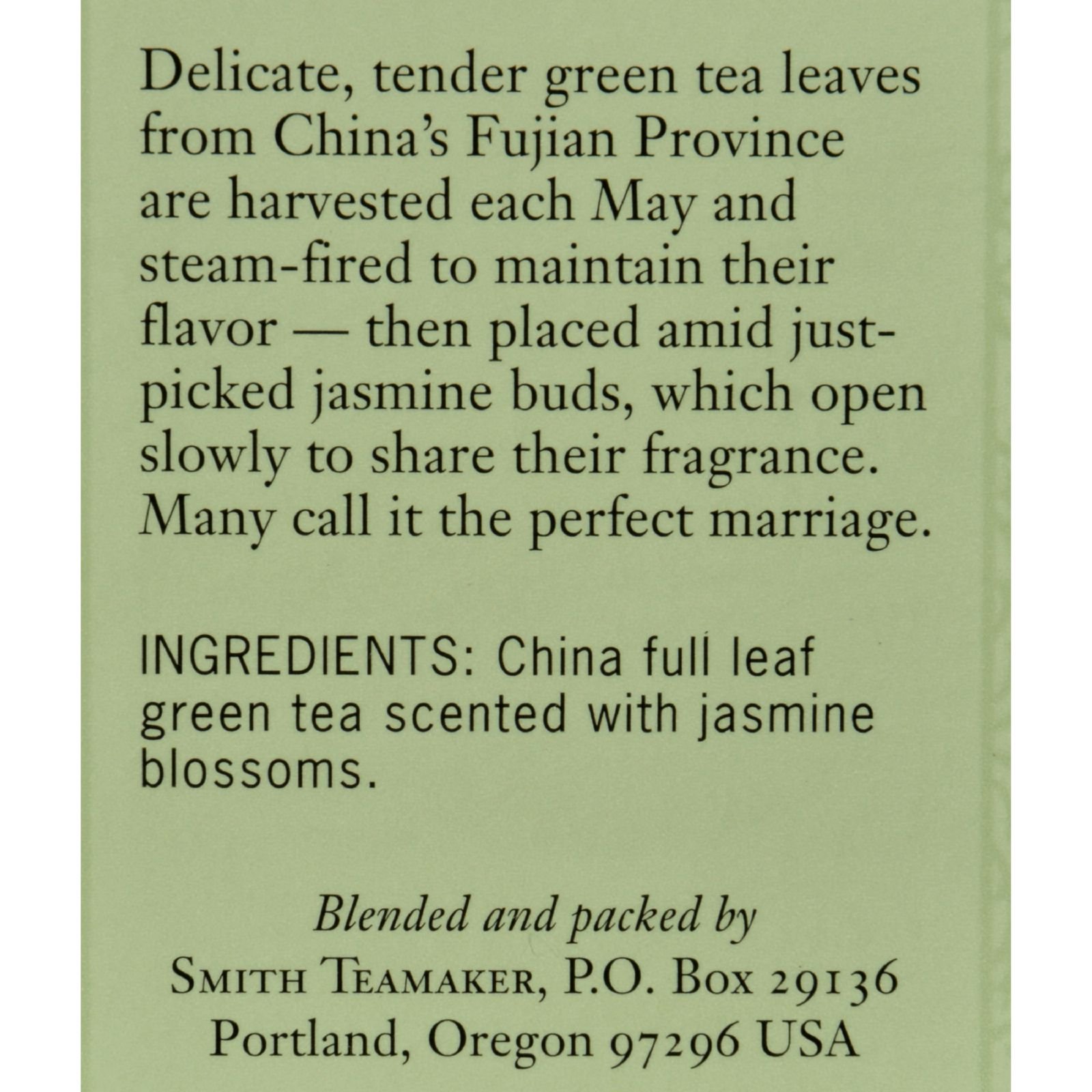 Organic Smith Teamaker Jasmine Green Tea - Case of 6 (15 Bags Each) | Gluten Free, Dairy Free, Vegan | Perfect for Relaxation, Meditation & Afternoon Tea Break