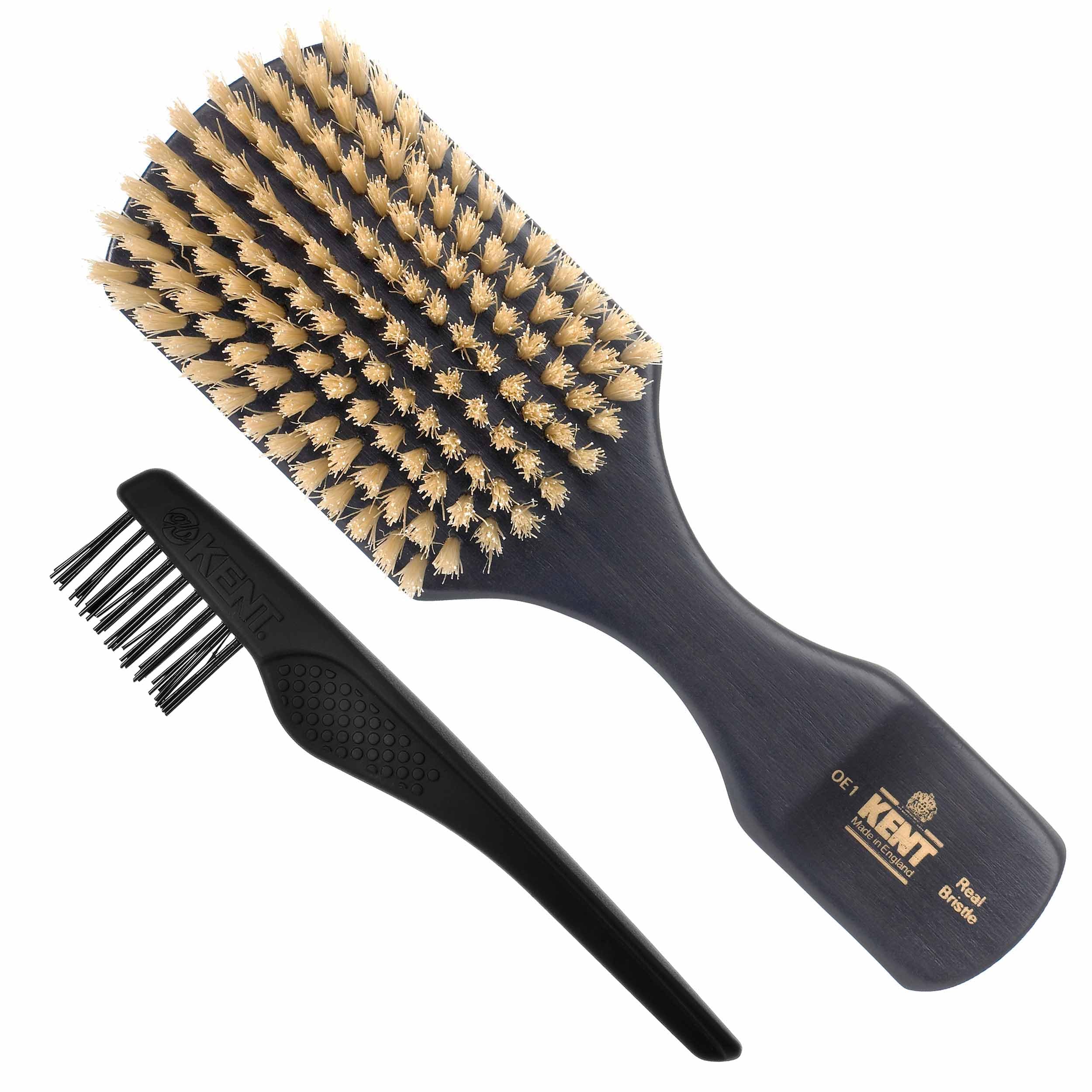 Kent OE1 Boar Bristle Club Brush - Travel Size Natural Hair Brush for Men & Beard - Premium Ebony Wood Wave Brush for Styling & Grooming - Perfect for Home, Travel & Salon Use