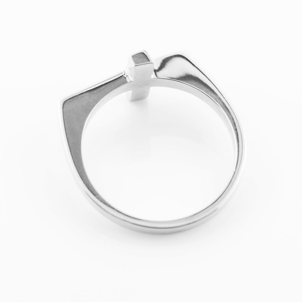 10k White Gold Flat Top Sideways Cross Ring - Matte Finish Wedding Band for Women, Minimalist Religious Jewelry Gift for Brides, Baptism & Everyday Wear