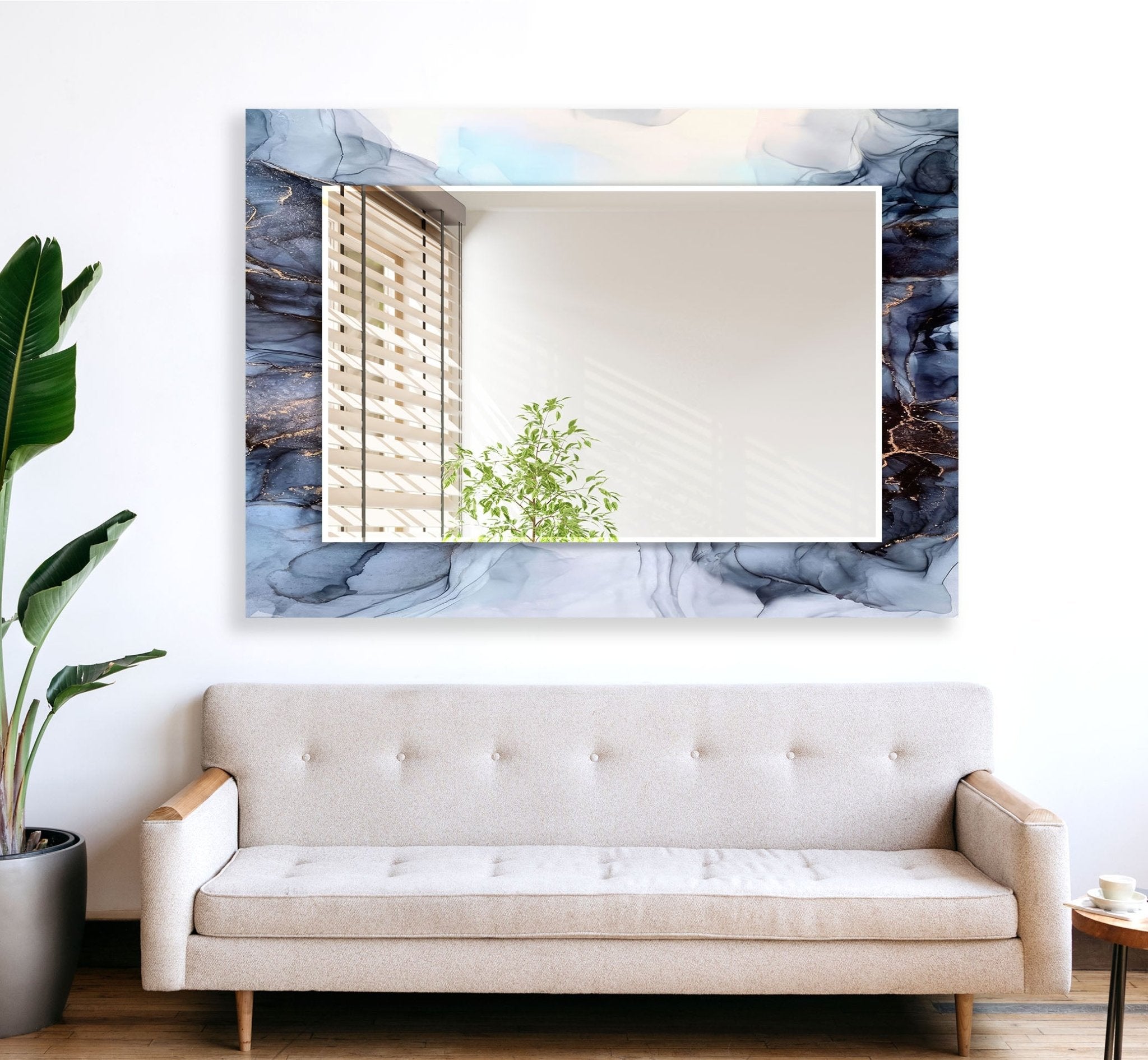 Abstract Grey Smoke Wall Mirror - Modern Decorative Mirror for Living Room, Bedroom & Bathroom - Stylish Home Decor & Functional Wall Art