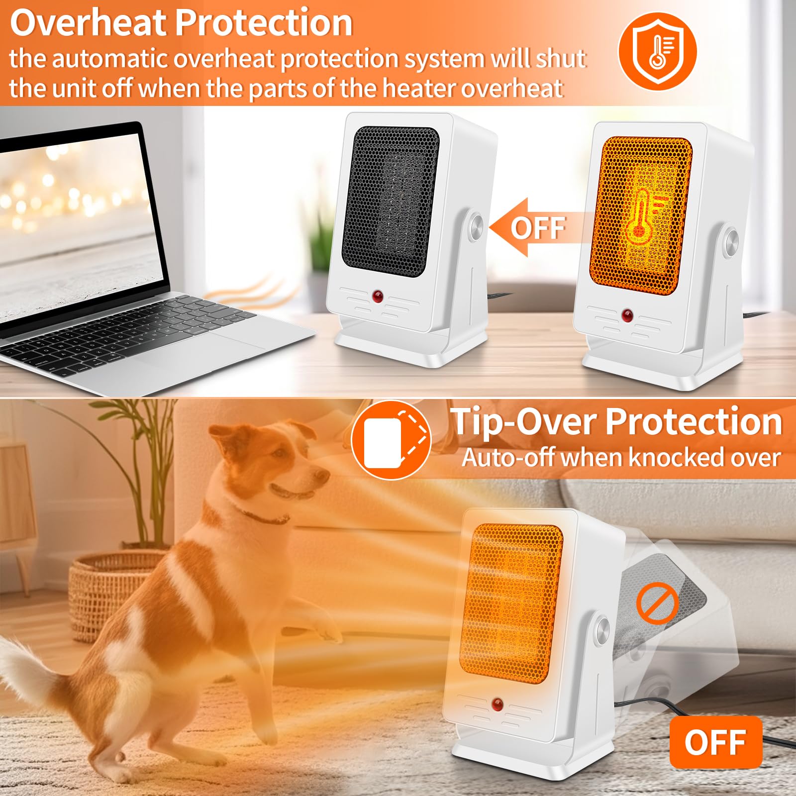 Portable 900W PTC Fast Heating Space Heater for Indoor Use - Adjustable 30° Angle, Lightweight Electric Heater for Office, Bedroom & Personal Use | Perfect for Desks, Small Rooms & Workspaces