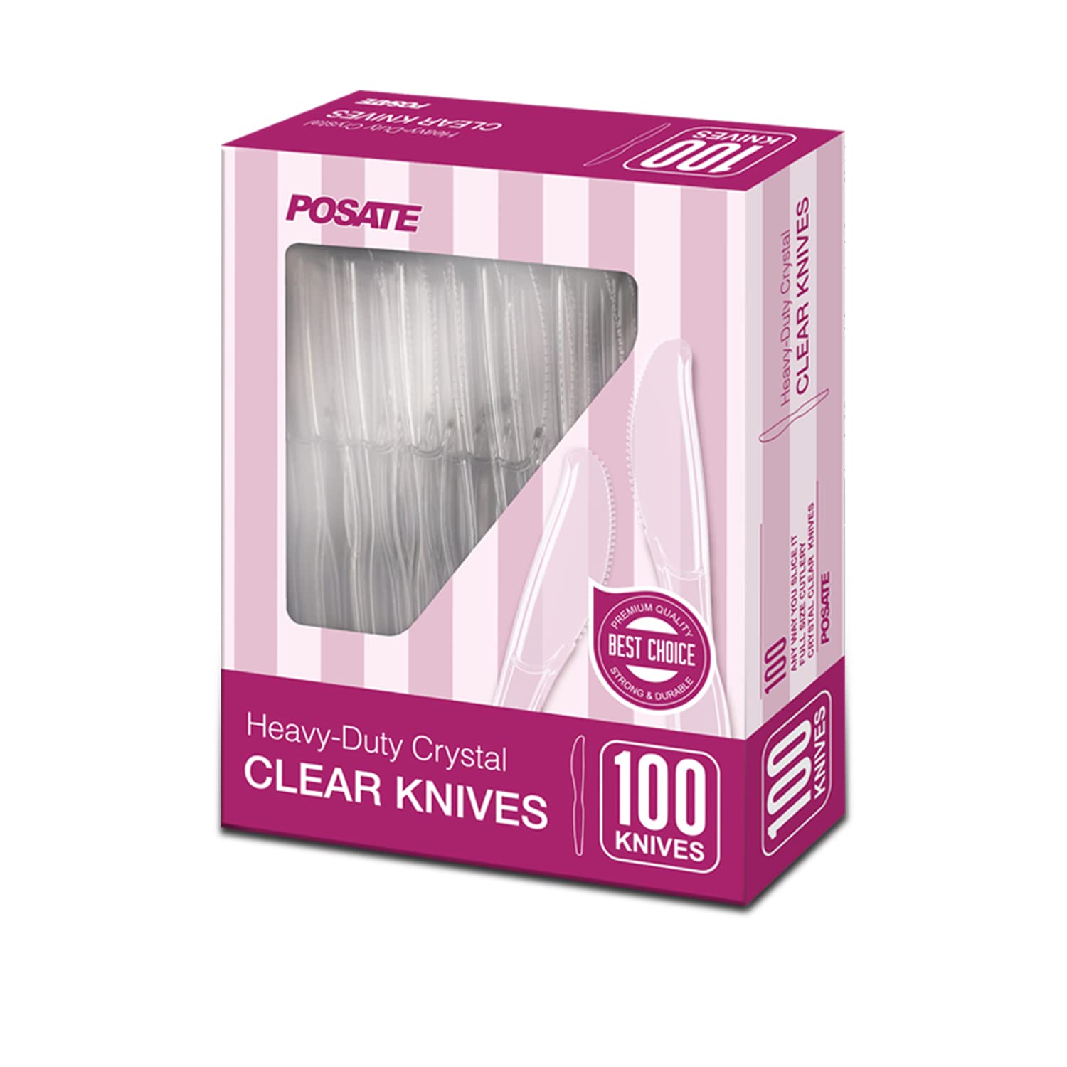 Premium Clear Plastic Knives - Heavy Duty Crystal Cutlery Set of 100 - Perfect for Parties, Catering & Outdoor Events