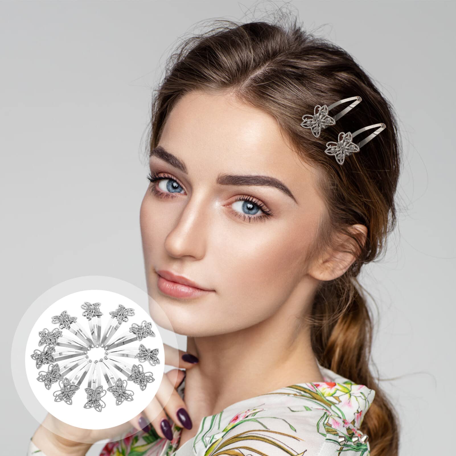 EXCLUZO 12pcs Butterfly Hair Clips with Rhinestones for Girls - Party & School Accessories