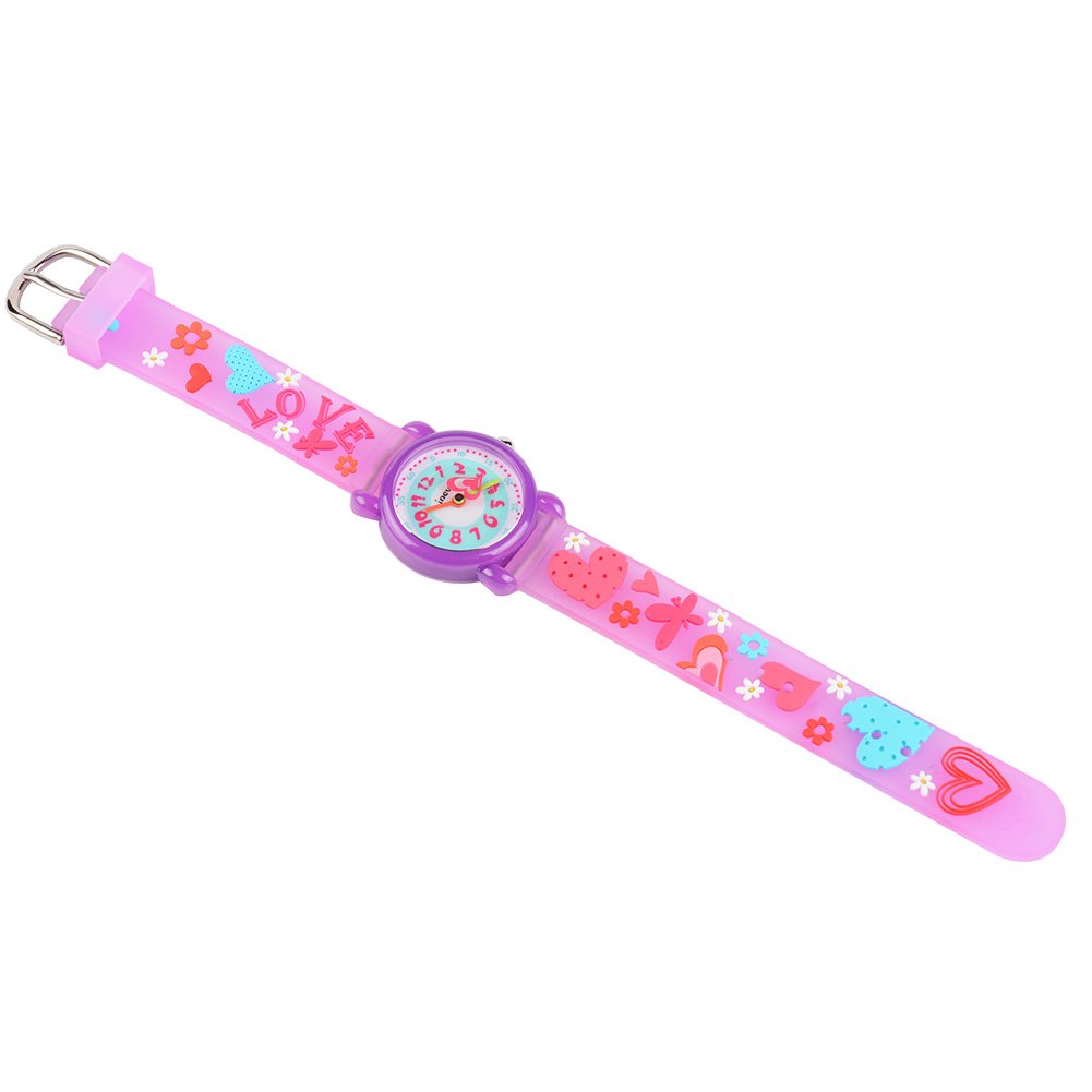 Venhoo Kids Waterproof Digital Watch - Cartoon Silicone Wristwatch for Girls & Boys, Time Teacher Gift with Alarm & LED Light (Purple Heart) - Perfect for School, Swimming & Outdoor Activities
