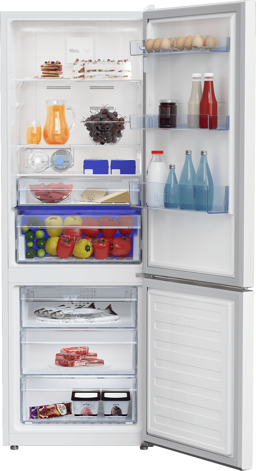 Beko BFBF2414WH 24 Inch Bottom Freezer Refrigerator in White - Energy Efficient, Spacious Storage for Kitchens & Home Use
