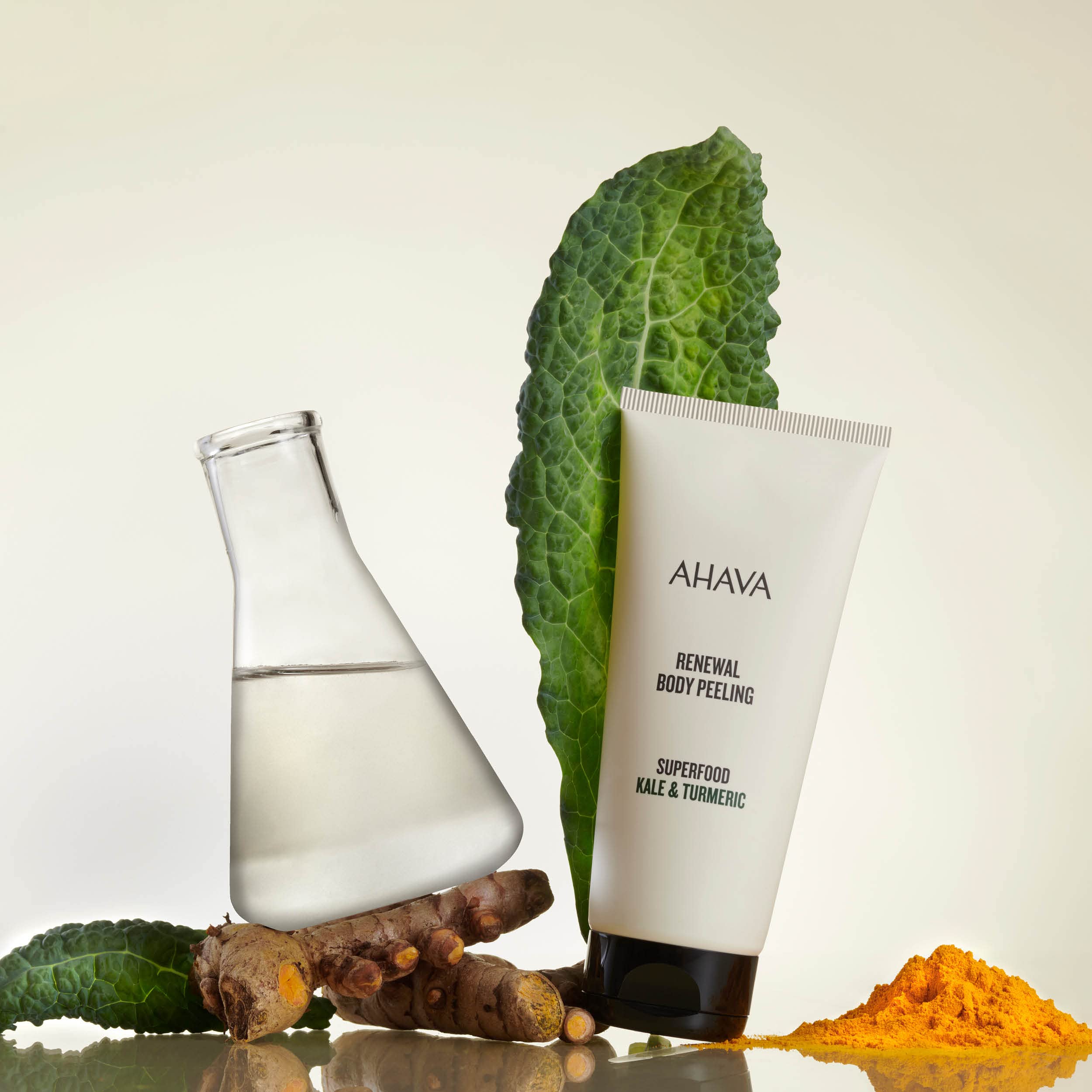 AHAVA Renewal Body Scrub with Kale & Turmeric - Exfoliating Dead Skin Cells, 200ml - Spa Quality Skincare for Smooth, Glowing Skin at Home
