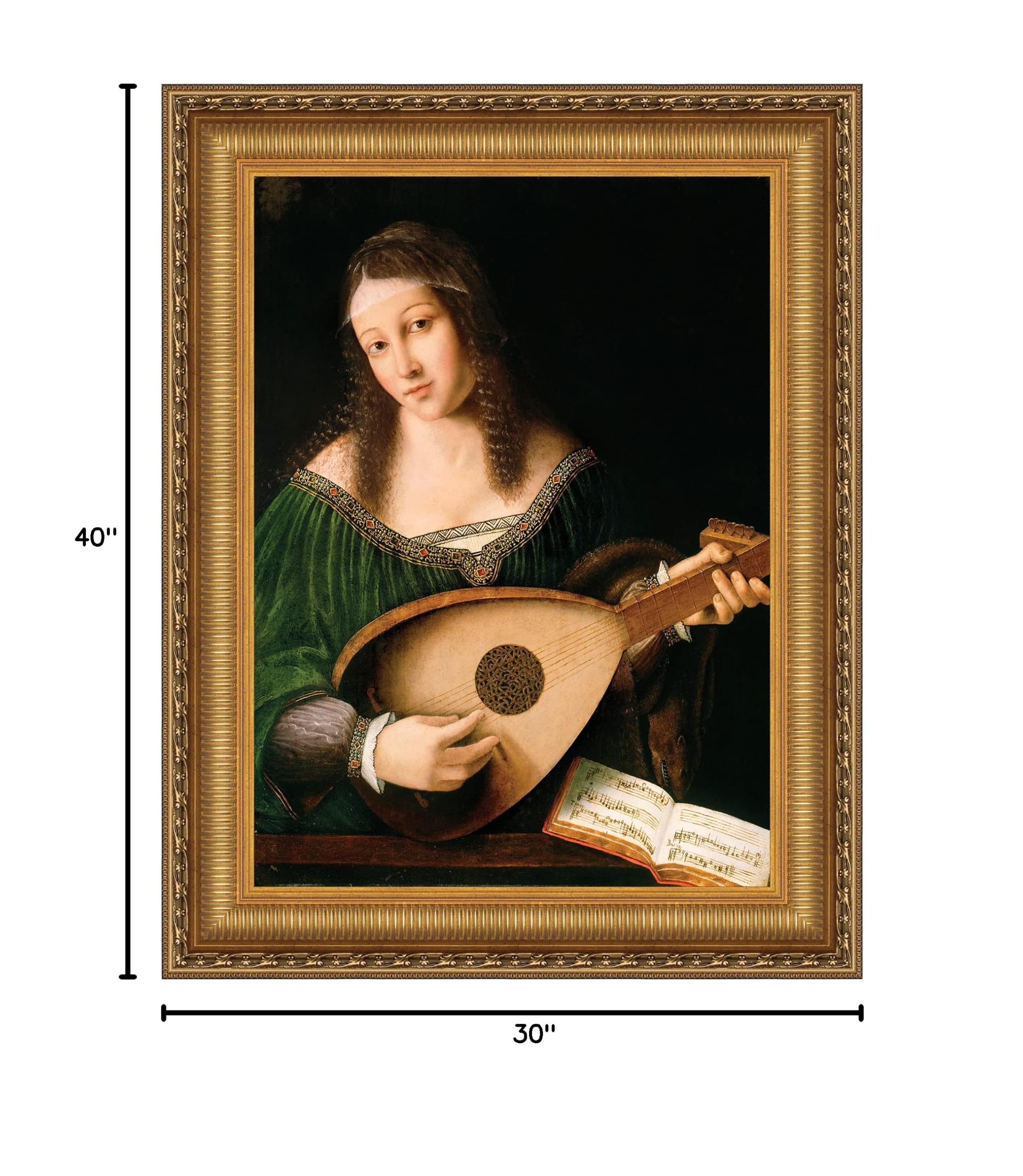 Design Toscano 'Lady Playing a Lute, 1530' Large Canvas Art Reproduction - Renaissance Wall Decor for Living Room, Bedroom & Office