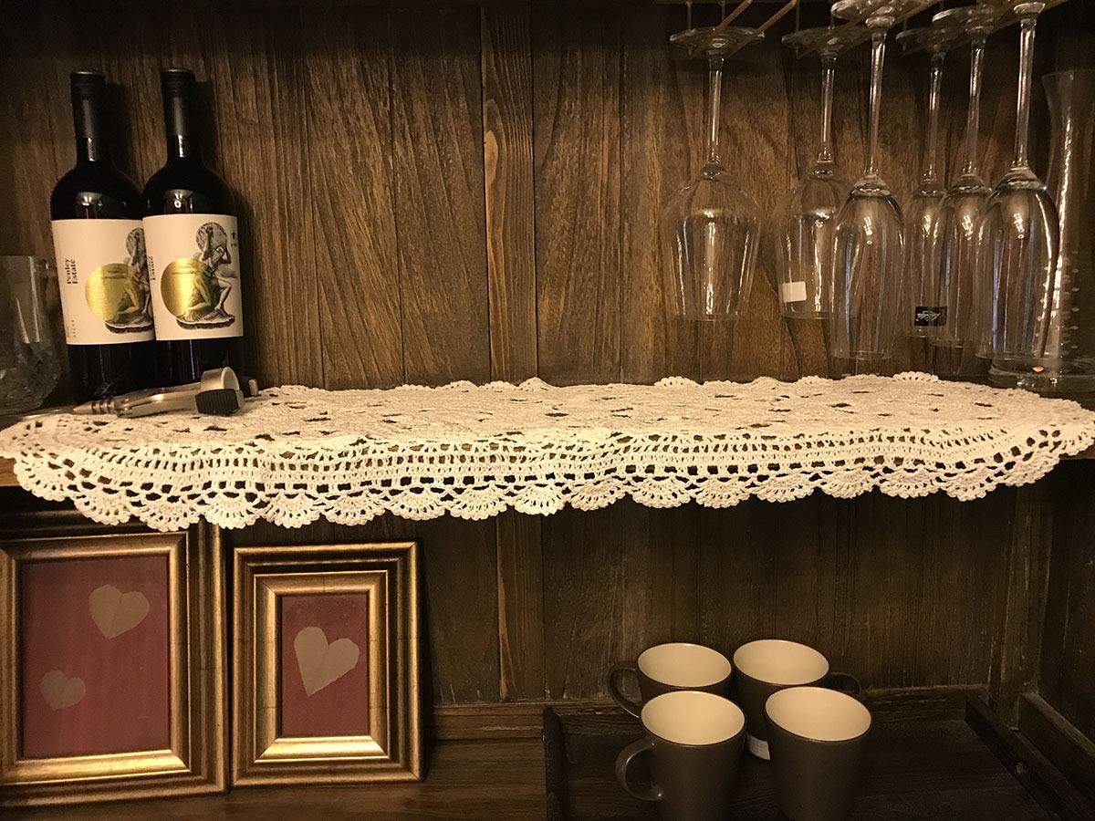 Handmade Beige Crochet Cotton Table Runner - 12 x 35 Inch Lace Doily for Dining Table, Dresser, or Wedding Decor - Elegant Oval Linen Scarf for Home Decor and Special Occasions