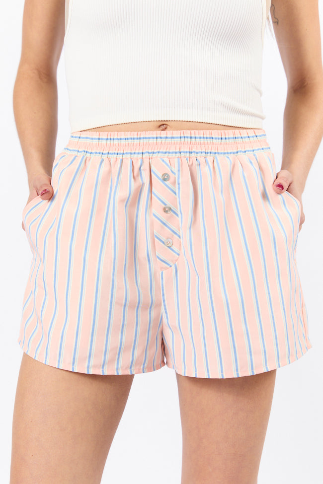 Sunday Morning Coral Multi Striped Boxer Shorts for Men - Comfortable Cotton Underwear - Perfect for Sleep, Lounge & Travel - FINAL SALE