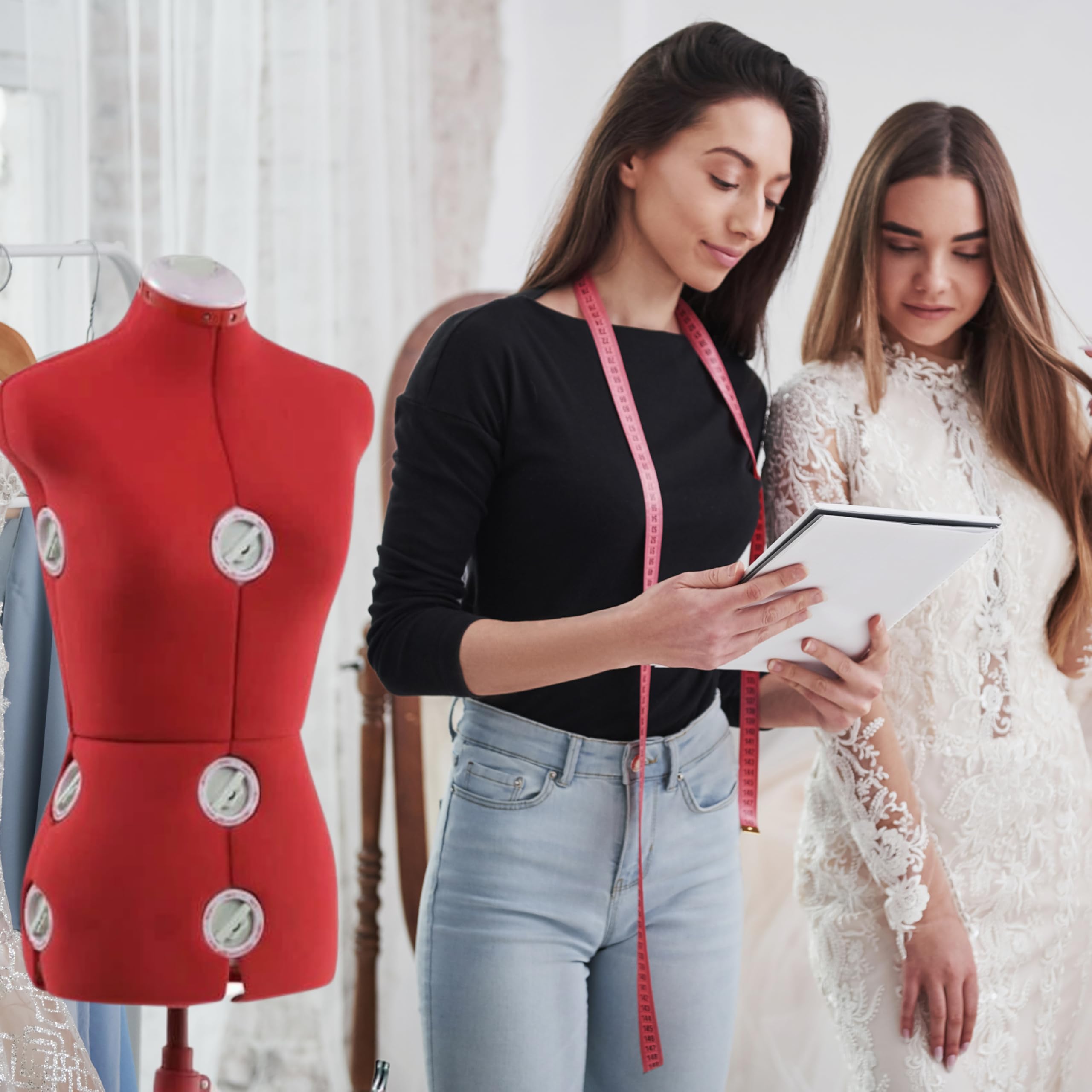 SINGER Adjustable Dress Form Mannequin for Women - Size 4-10, Pinnable Body Torso with 360° Hem Guide, Foam-Backed Fabric, 12 Dials & Tripod Stand | Perfect for Fashion Design, Sewing, Tailoring & Dressmaking