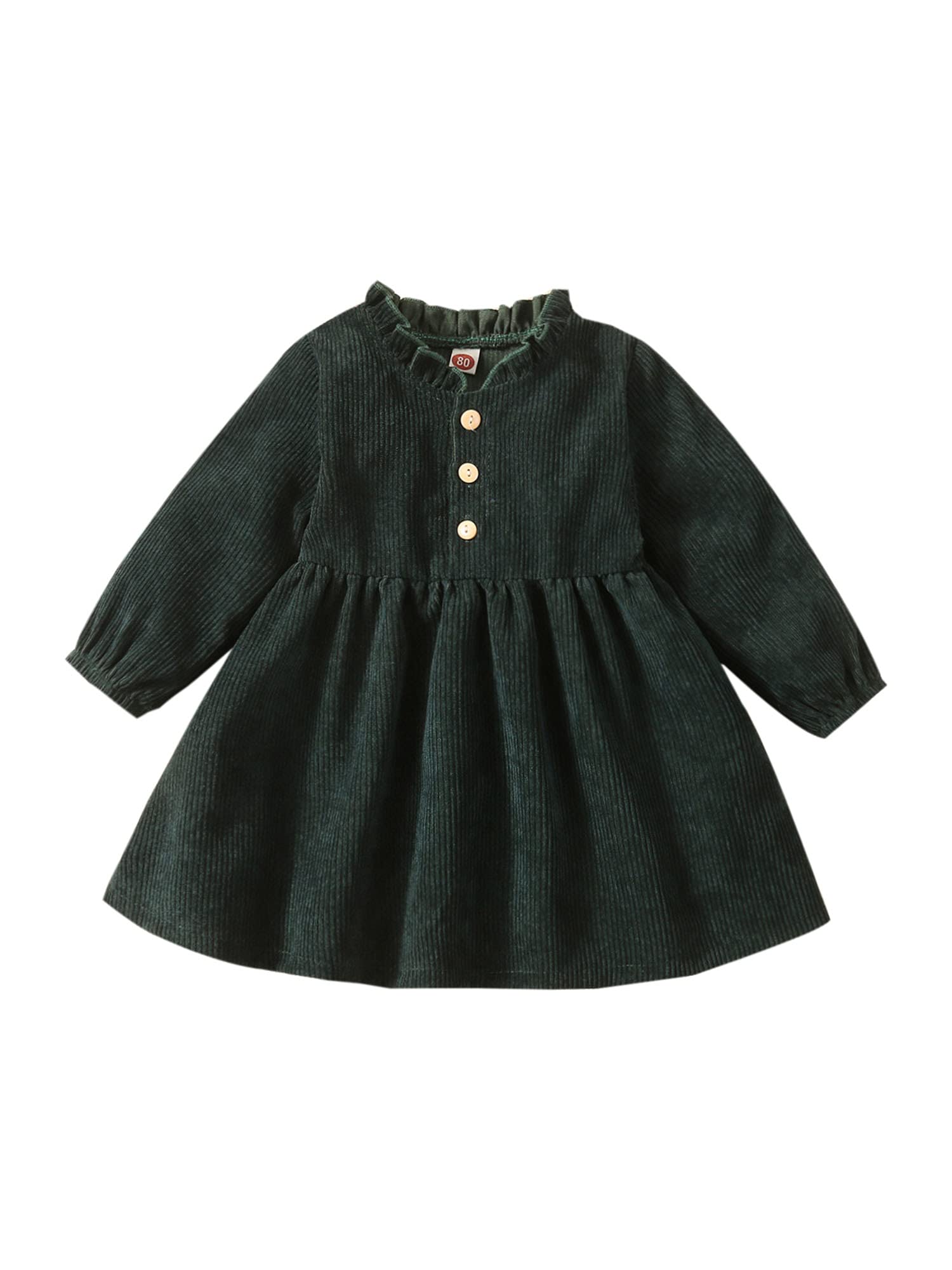 **Toddler Girls Corduroy Dress with Ruffles - Long Sleeve Princess Dress for Fall & Winter - Perfect for Holidays, Parties & Family Photos**