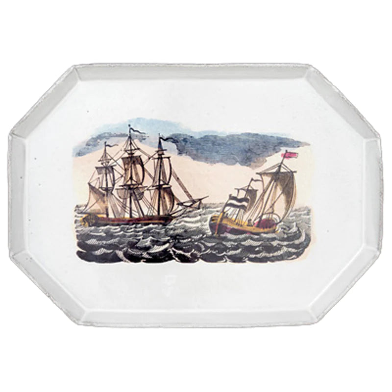 Elegant Ceramic Serving Platter with Nautical Sailboat Design - Perfect for Beach Parties, Picnics & Coastal Home Decor
