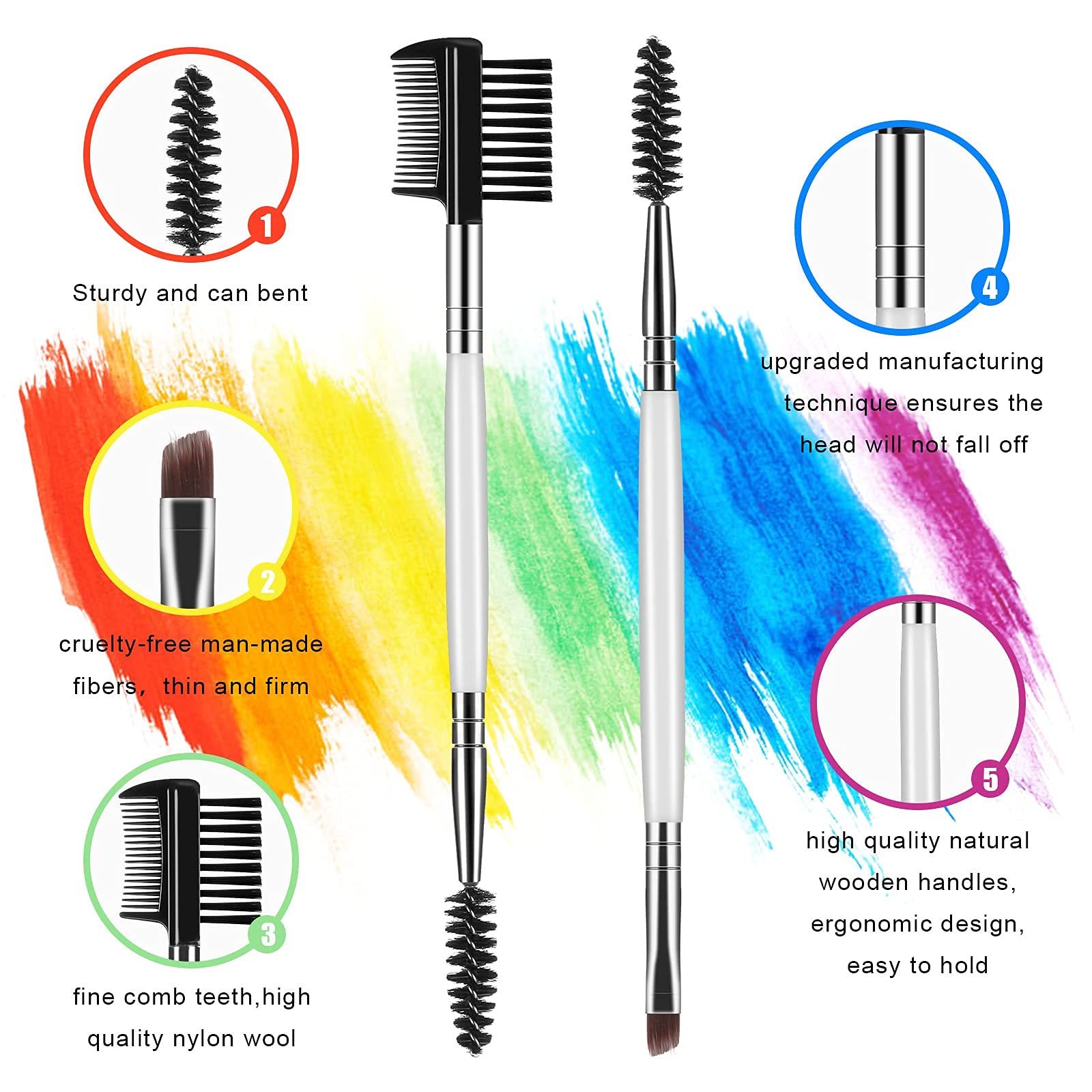 Coolon Professional Eyebrow Brush and Comb Set - 2Pcs Eyebrow Brushes with Spoolie & Angled Brush for Precise Makeup Application, Blending & Grooming (White) - Perfect for Eyebrow Shaping, Eyeliner & Daily Makeup Routine