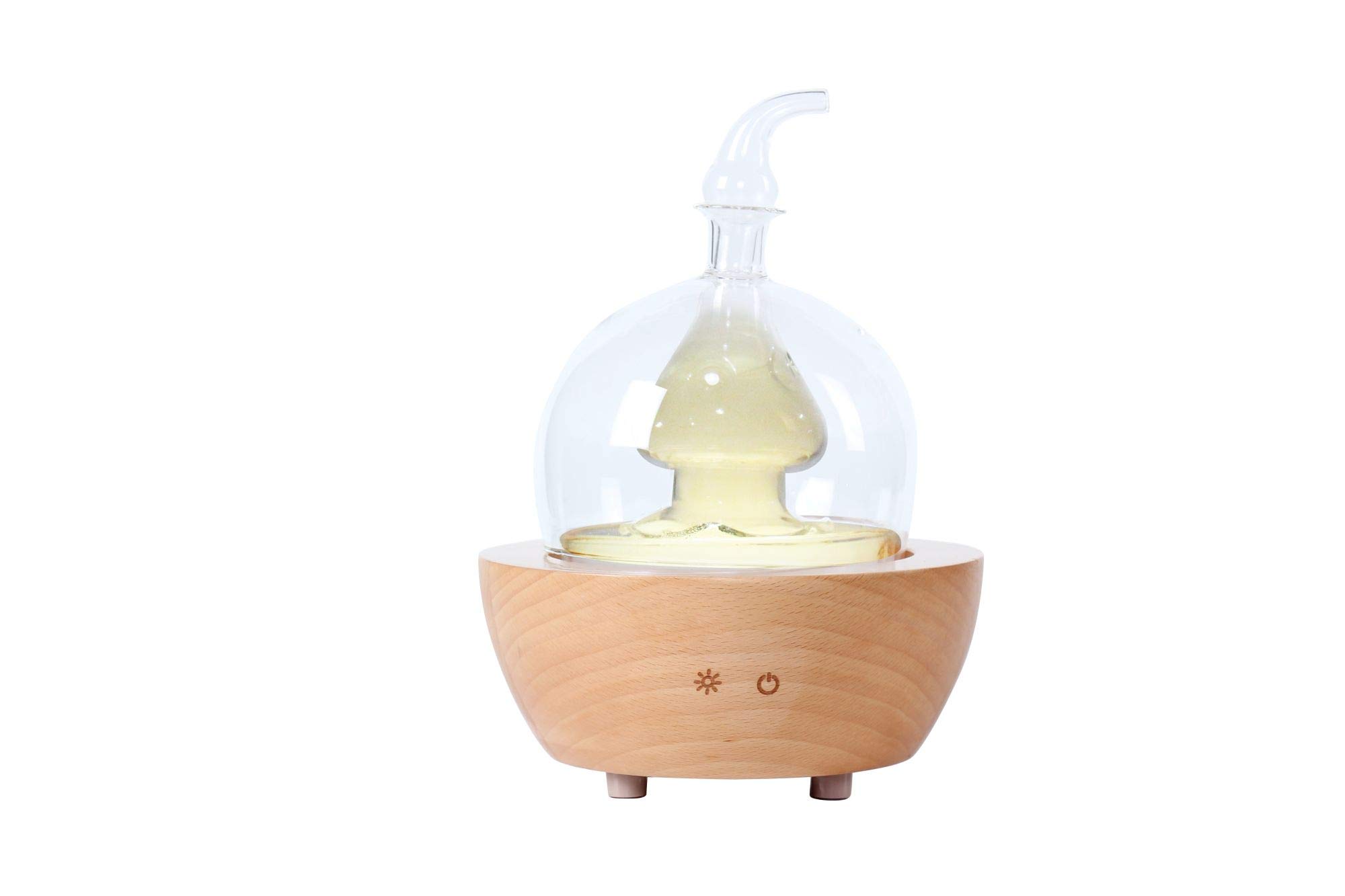Wood & Hand Blown Glass Aroma Essential Oil Diffuser - Ultrasonic Aromatherapy Nebulizer with Touch Button, Timer & 7-Color LED Lights for Home, Office, Spa & Yoga Relaxation