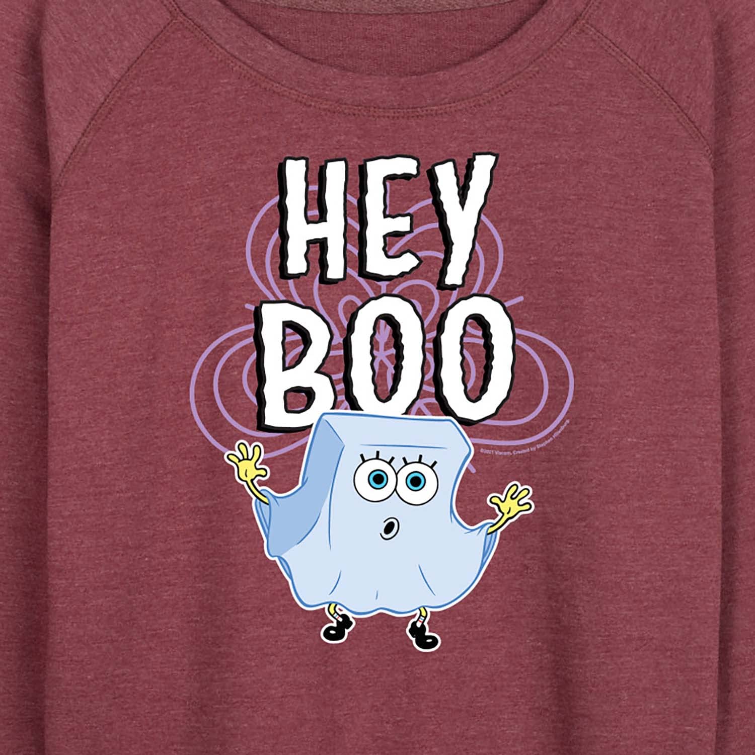 SpongeBob SquarePants Women's Lightweight French Terry Pullover Hoodie - Hey Boo Graphic Sweatshirt - Casual Lounge Wear for Women - Perfect for Home, Gym, and Street Style Fashion