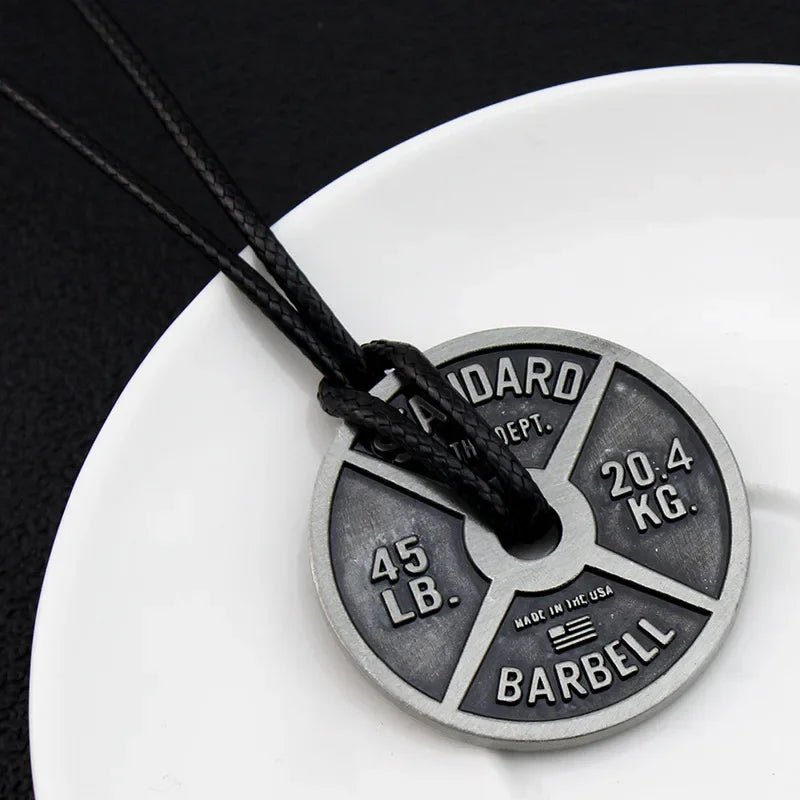 Vintage Punk Weightlifting Plates Barbell Dumbbell Pendant Necklace - Trendy Men's Fitness Jewelry for Gym Lovers - Perfect Gift for Bodybuilders & Weightlifters (Ideal for Workout Motivation & Sports Fashion Accessories)