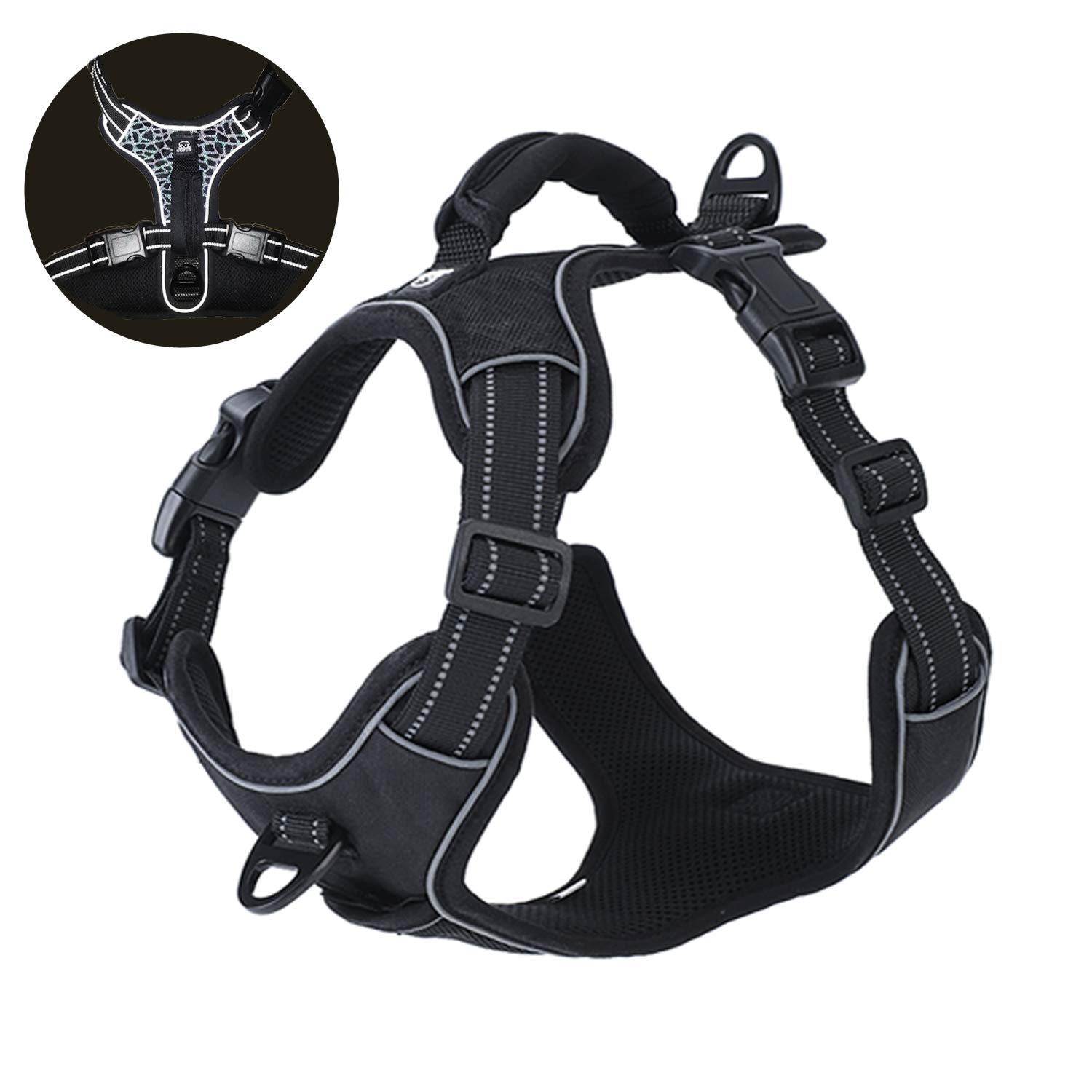 No-Pull Adjustable Dog Harness with Reflective Oxford Vest, Soft Padding & 2 Leash Clips - Easy Control Handle for Safe Walking, Running & Outdoor Adventures