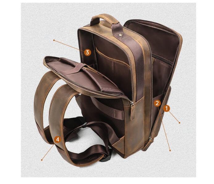 Genuine Large Brown Leather Backpack Purse for Women & Men - Stylish Travel, Work & College Laptop Bag