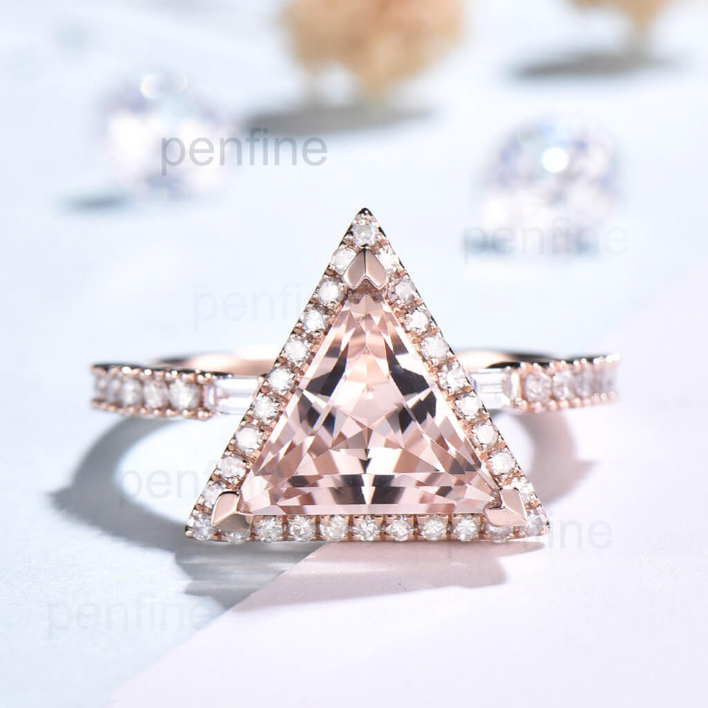 9mm Trillion Cut Morganite Diamond Engagement Ring in Rose Gold - Perfect for Proposals, Weddings & Anniversary Gifts
