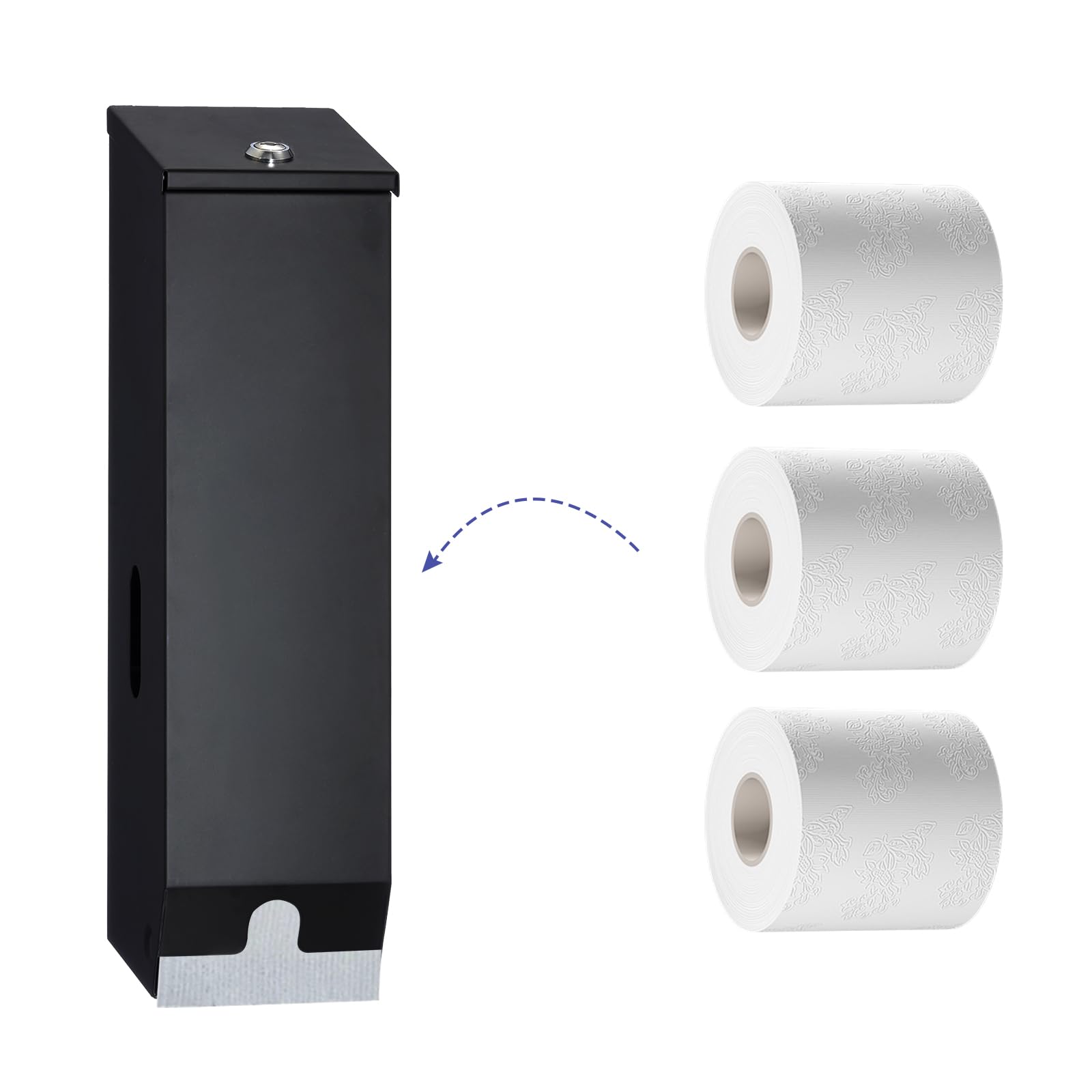 Heavy Duty Triple Roll Commercial Toilet Paper Dispenser - 3 Roll Stainless Steel Industrial Tissue Holder with Key Lock, Wall Mounted Matte Black - Ideal for Restaurants, Offices, and Public Restrooms