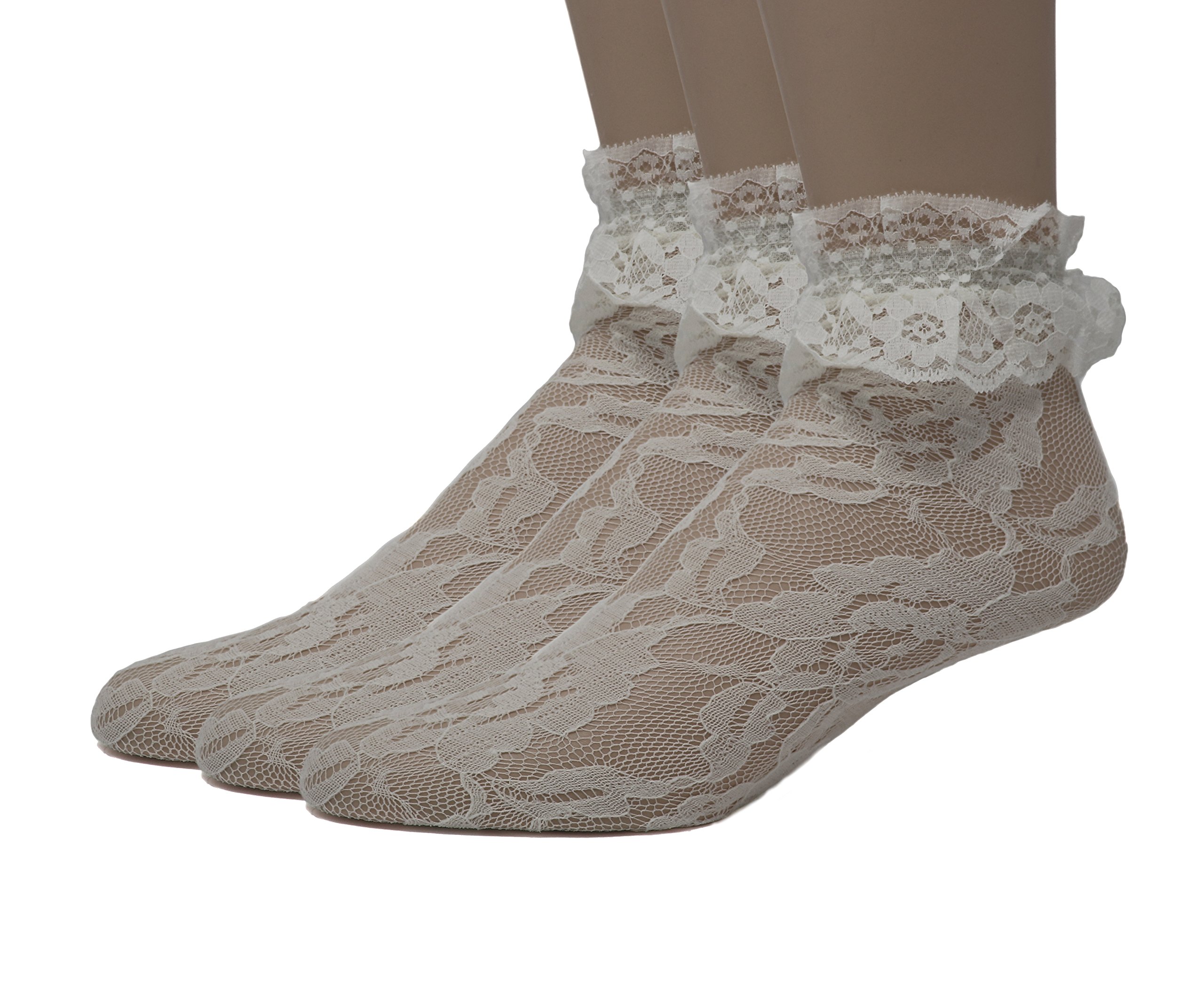 EMEM Women's Lace Ankle Socks with Ruffles - Fashionable & Comfortable Socks for Casual Wear, Office, and Special Occasions