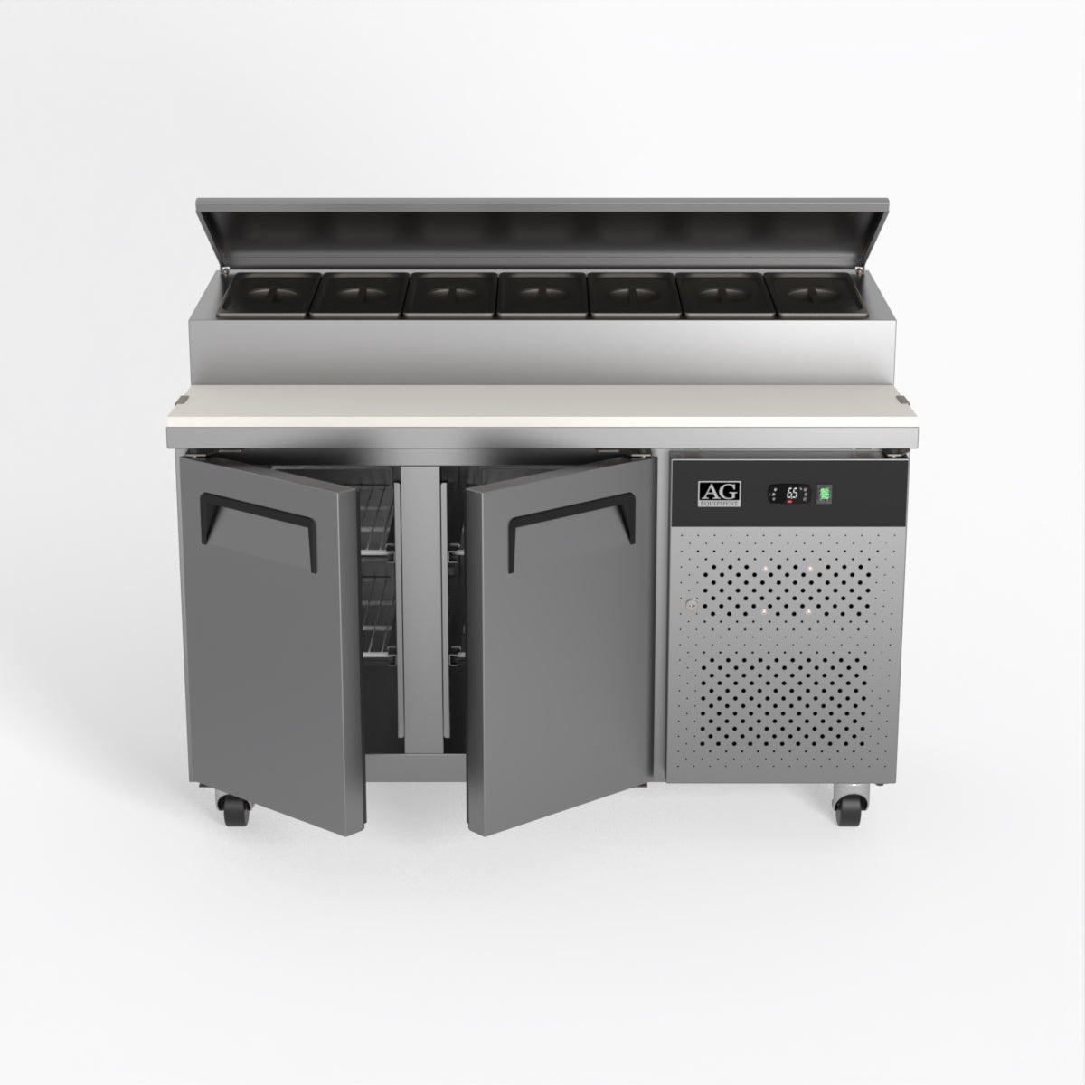 AG 2 Door Commercial Saladette Refrigerator - Holds 7 x 1/3 GN Food Pan Trays - Perfect for Restaurants, Delis & Catering Businesses