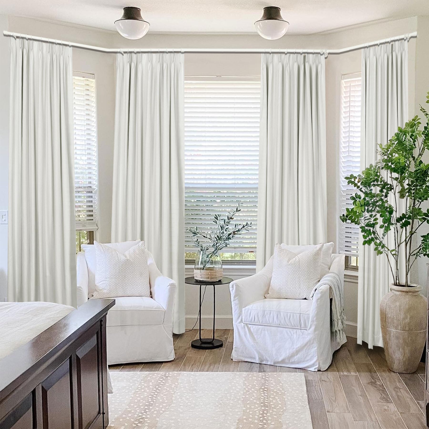 Cololeaf Pinch Pleat Blackout Curtains - Thermal Insulated Solid Drapes for Traverse Rod & Track (Set of 2, Beige, 50