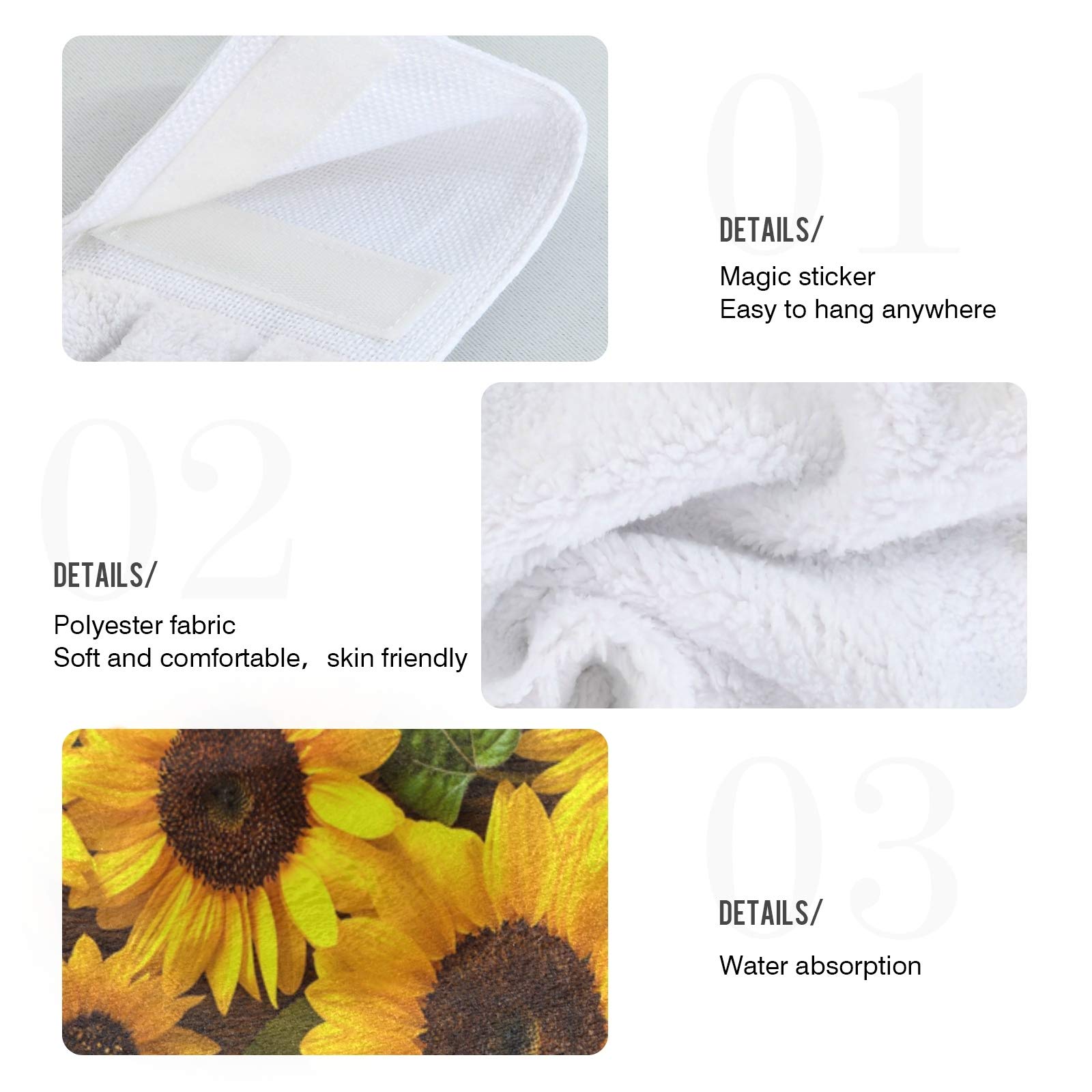 Sunflower Hanging Kitchen Towels Set of 2 - Soft Absorbent Wooden Hand Tie Dish Cloths for Tea Bar, Bathroom & Laundry Room - Spring Summer Autumn Yellow Floral Decor for Home & Kitchen