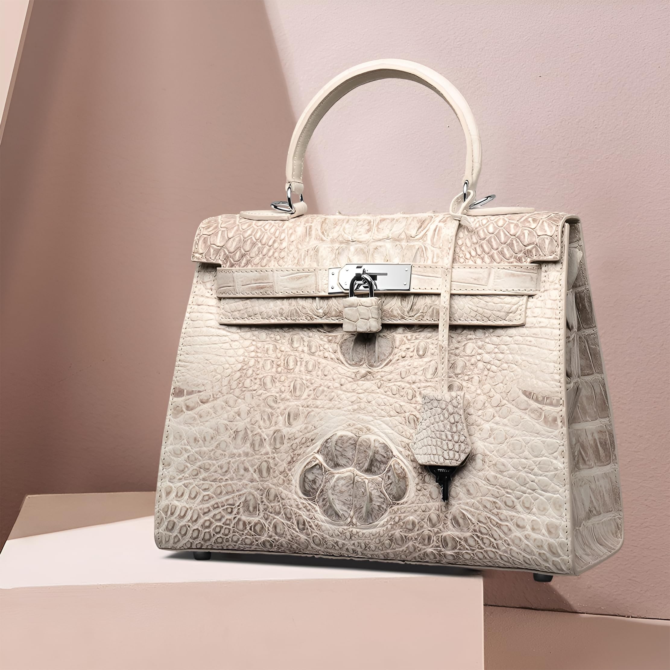 Luxury White Crocodile Leather Handbag for Women - Spacious Designer Purse Fits Sunglasses Case, Wallet & Essentials | Perfect for Work, Travel & Evening Events
