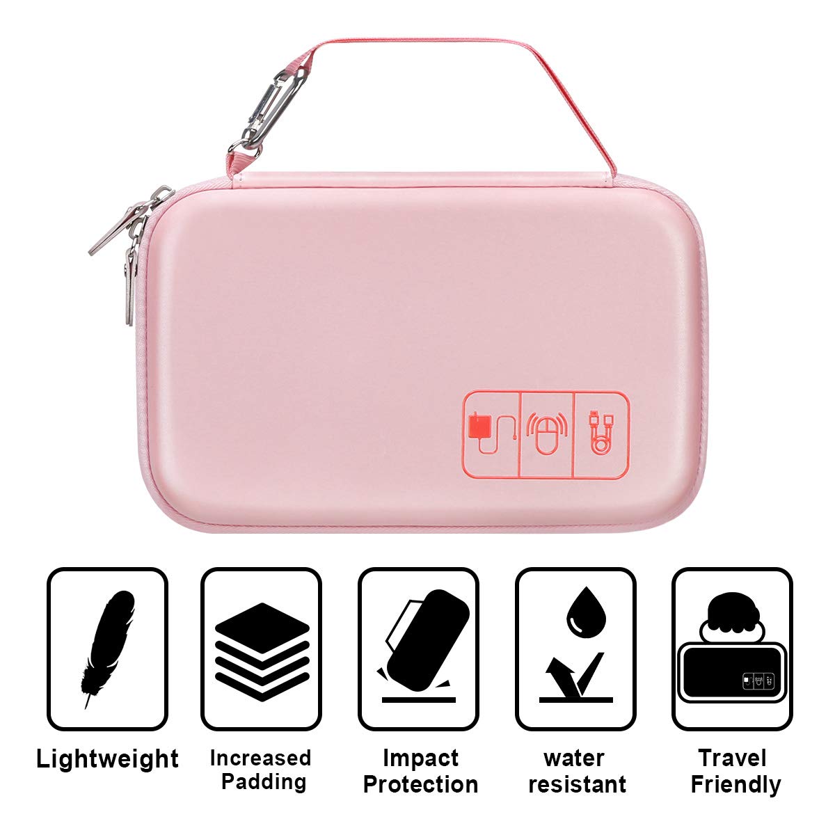Canboc Travel Organizer for MacBook Accessories - Rose Gold | Portable Tech Bag for Chargers & Cables