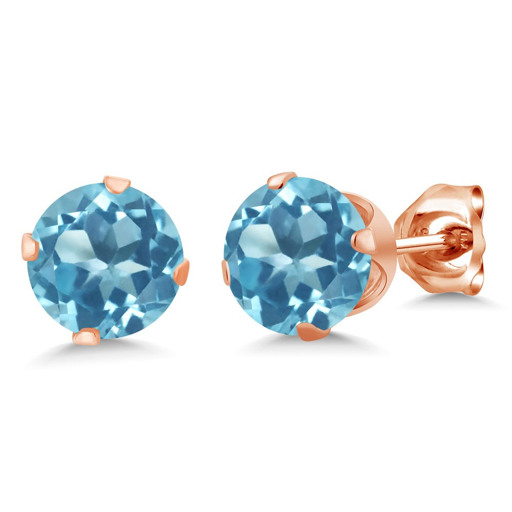 Gem Stone King 18K Rose Gold Plated Sterling Silver 6MM Round Birthstone Stud Earrings for Women & Men | Elegant Gift for Anniversary, Birthday & Everyday Wear