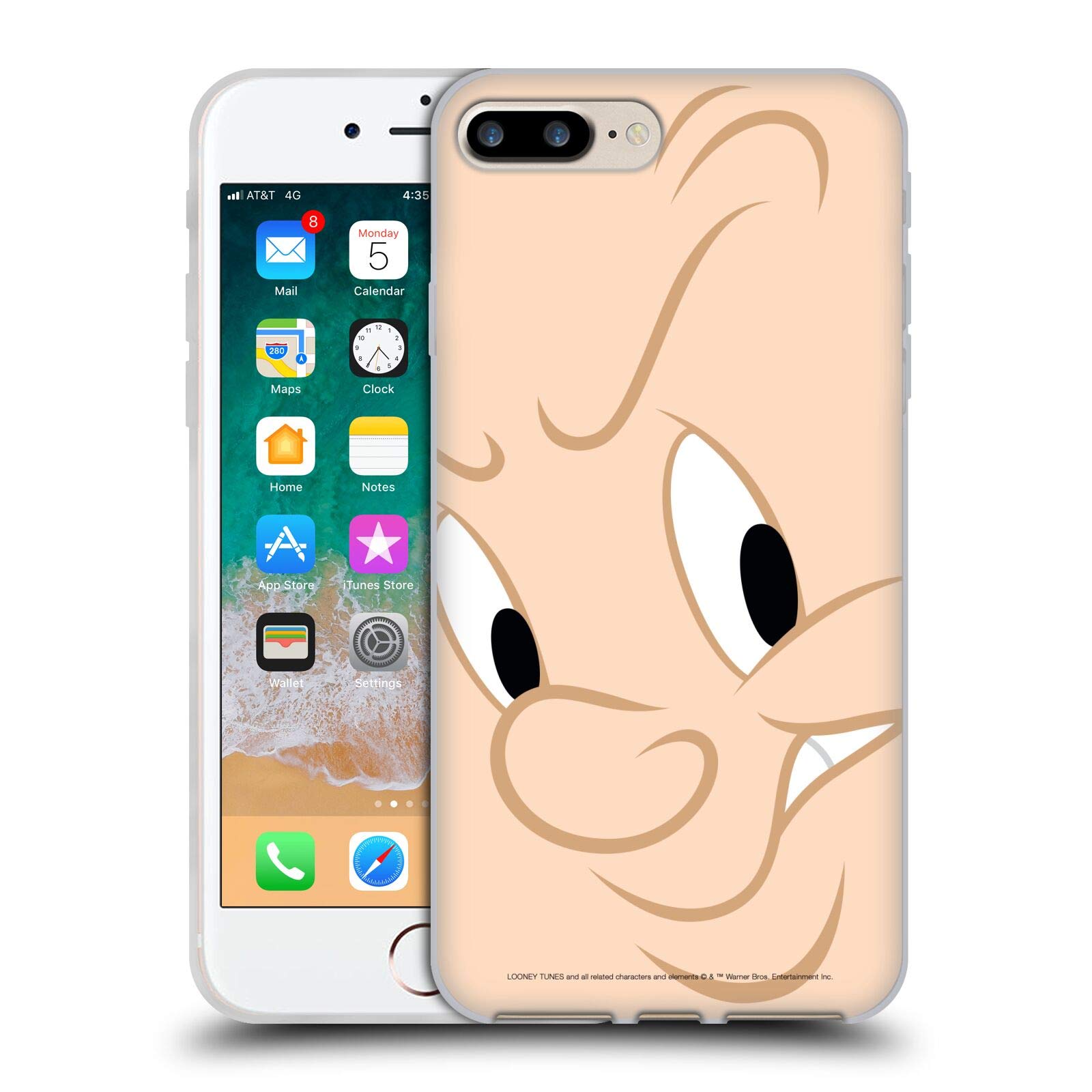 Officially Licensed Looney Tunes Elmer Fudd Full Face Soft Gel Phone Case for Apple iPhone 7 Plus/8 Plus - Durable Protection & Fun Design for Everyday Use