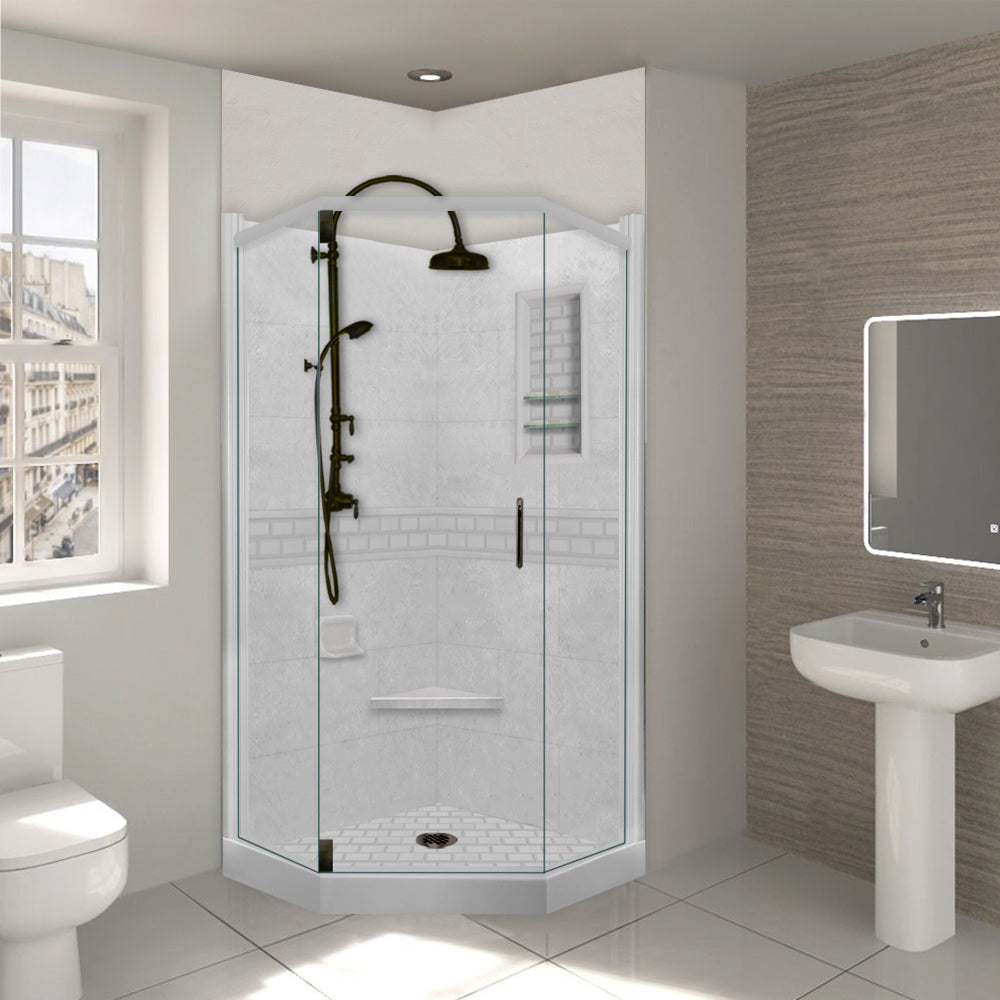 Neo Angle Portland Cement Sistine Stone & Subway Tile DIY Shower Remodel Kit - Waterproof Bathroom Wall Accent for Modern Home Renovation