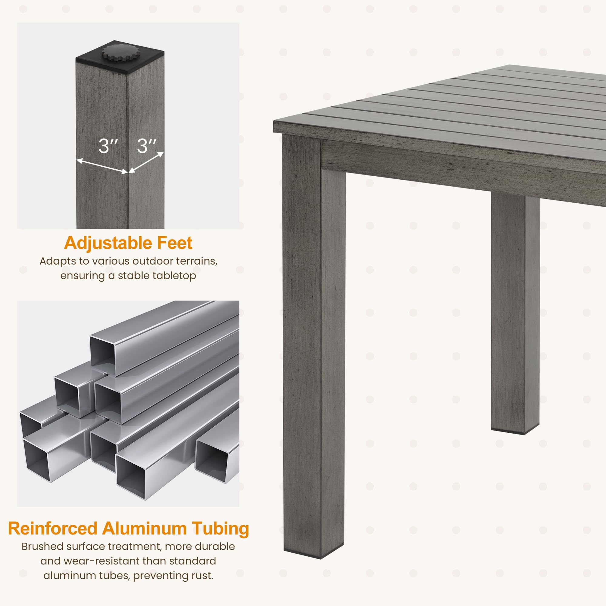 RoyalCraft 7-Piece Aluminum Outdoor Dining Set with Removable Cushions - Patio Table & 6 Chairs for Garden, Backyard, Lawn - Perfect for BBQs, Family Gatherings & Outdoor Entertaining (Gray)