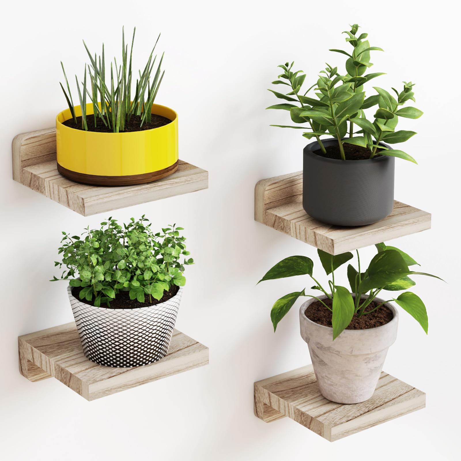 Fixwal Floating Shelves for Wall - Set of 4 Rustic Wood Wall Mounted Shelves 5x5 Inches, Carbonized Black - Perfect for Bedroom, Living Room, Kitchen & Bathroom Decor | Great for Displaying Plants, Photos, Books & Small Decorative Items