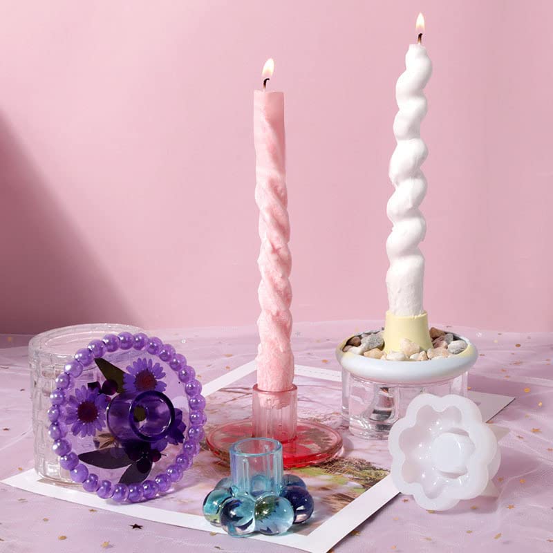 Yalulu 5Pcs Silicone Candle Holder Molds - DIY Pillar & Tealight Candlestick Resin Casting Molds for Home Decor, Wedding, Party & Holiday Decoration