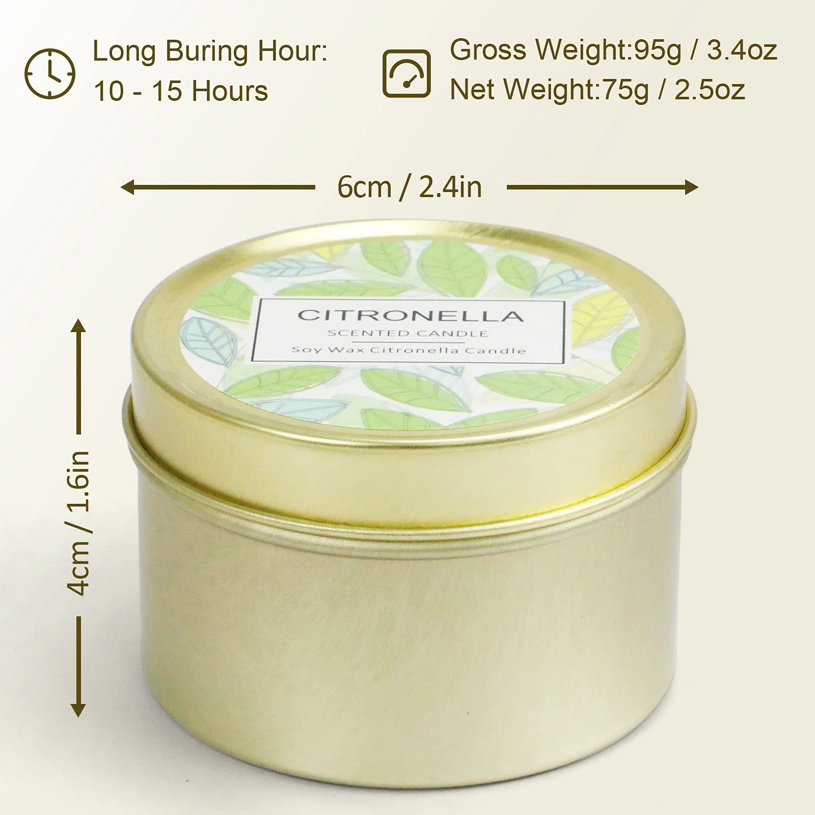 Citronella Soy Wax Candles Gift Set - Outdoor Camping & Garden (12x2.5oz)