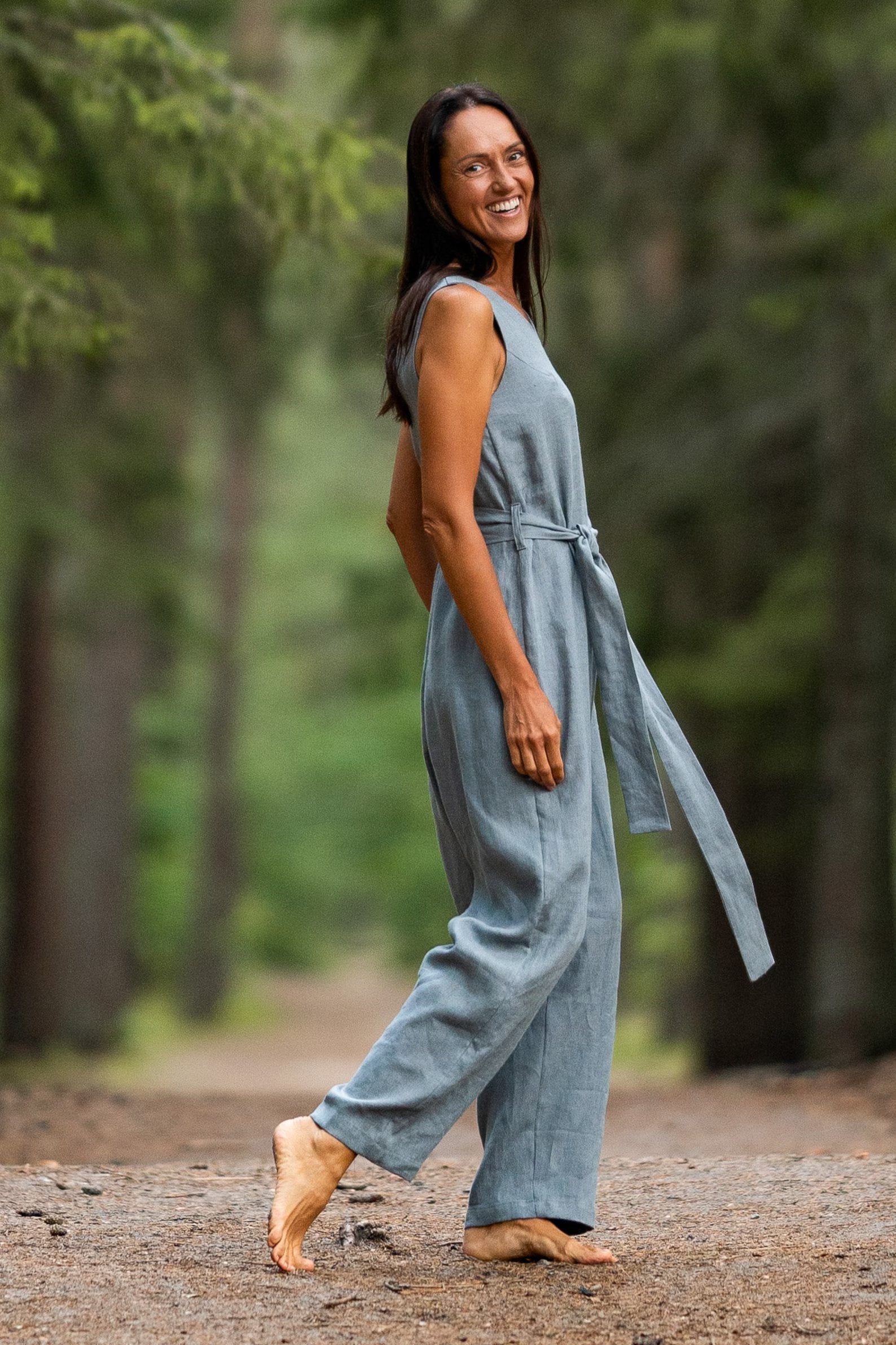 Premium Linen Jumpsuit for Women - Monaco Style in Elegant Grey | Comfortable Summer Romper for Beach, Vacation & Casual Outings