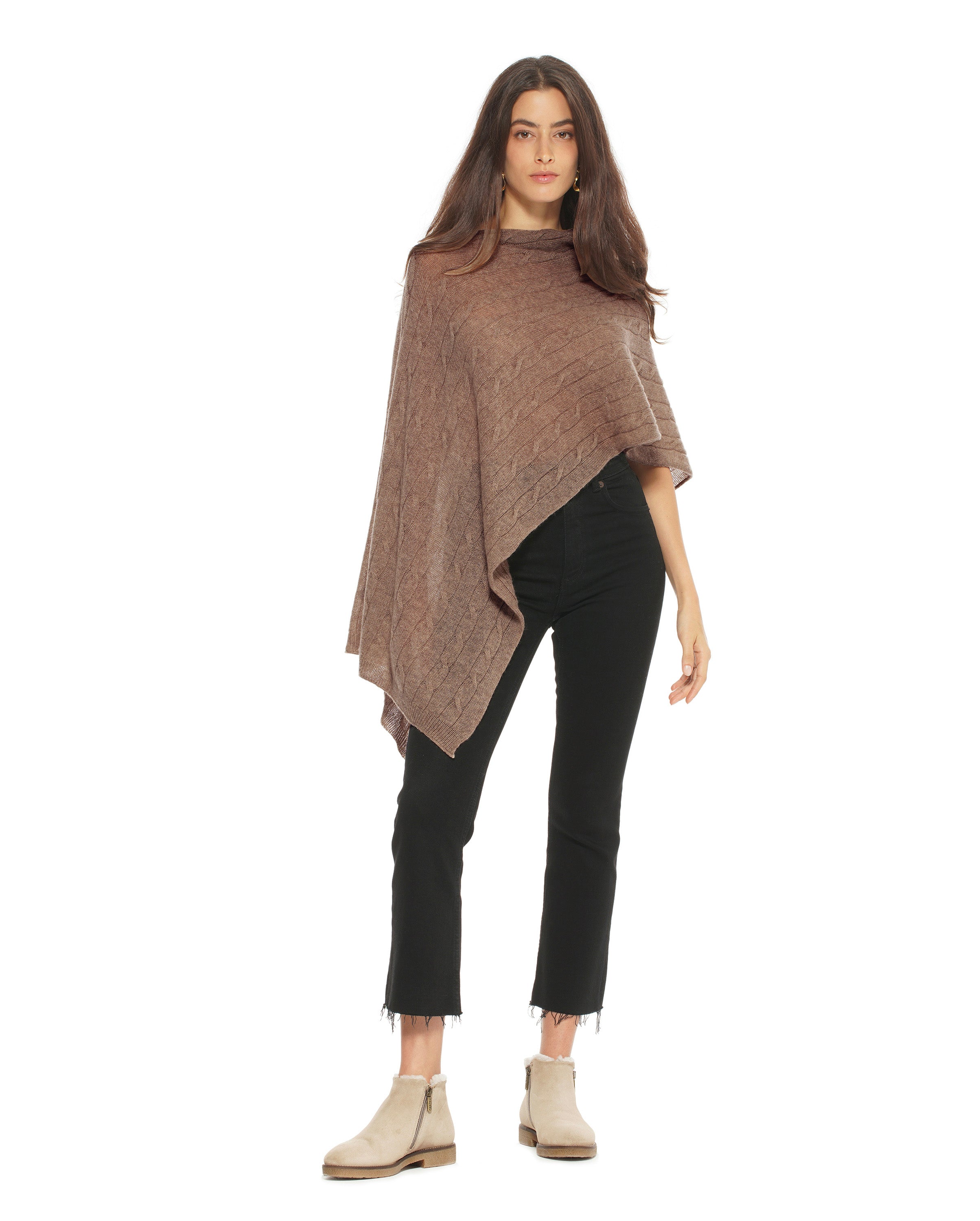 Women's Pure Cashmere Cable Knit Poncho - Soft Brown Winter Shawl Wrap for Women | Cozy Fall & Winter Fashion Accessory | Perfect for Office, Travel and Outdoor Activities