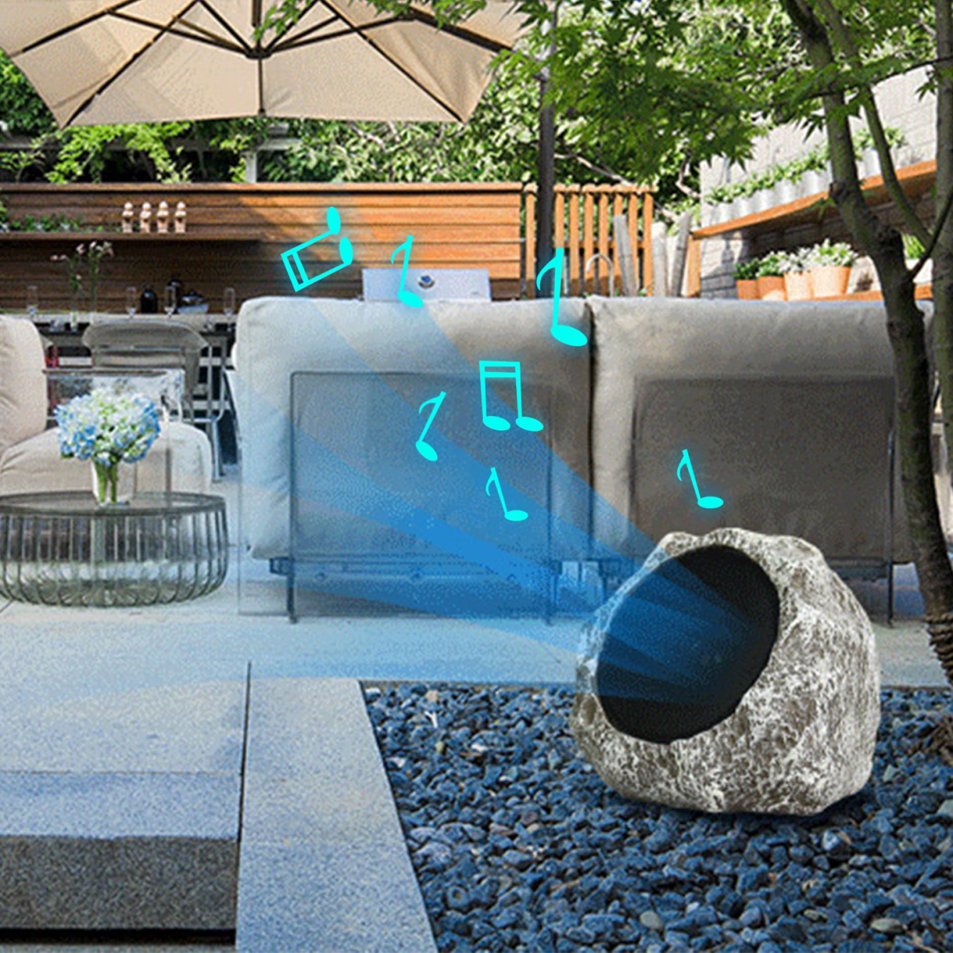 Weduspaty Solar-Powered Waterproof Outdoor Rock Speakers | Wireless USB Rechargeable Garden Patio Speakers for Poolside, Backyard, and Outdoor Entertainment
