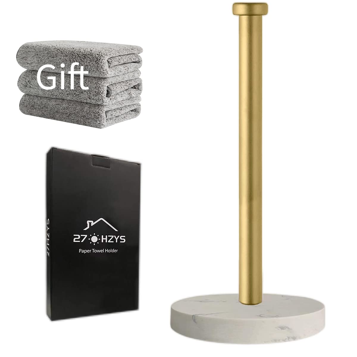 Elegant Gold Marble Paper Towel Holder - Sturdy Countertop Stand with Weighted Base for One-Handed Use | Perfect for Kitchen, Bathroom, Office & Restaurant Decor