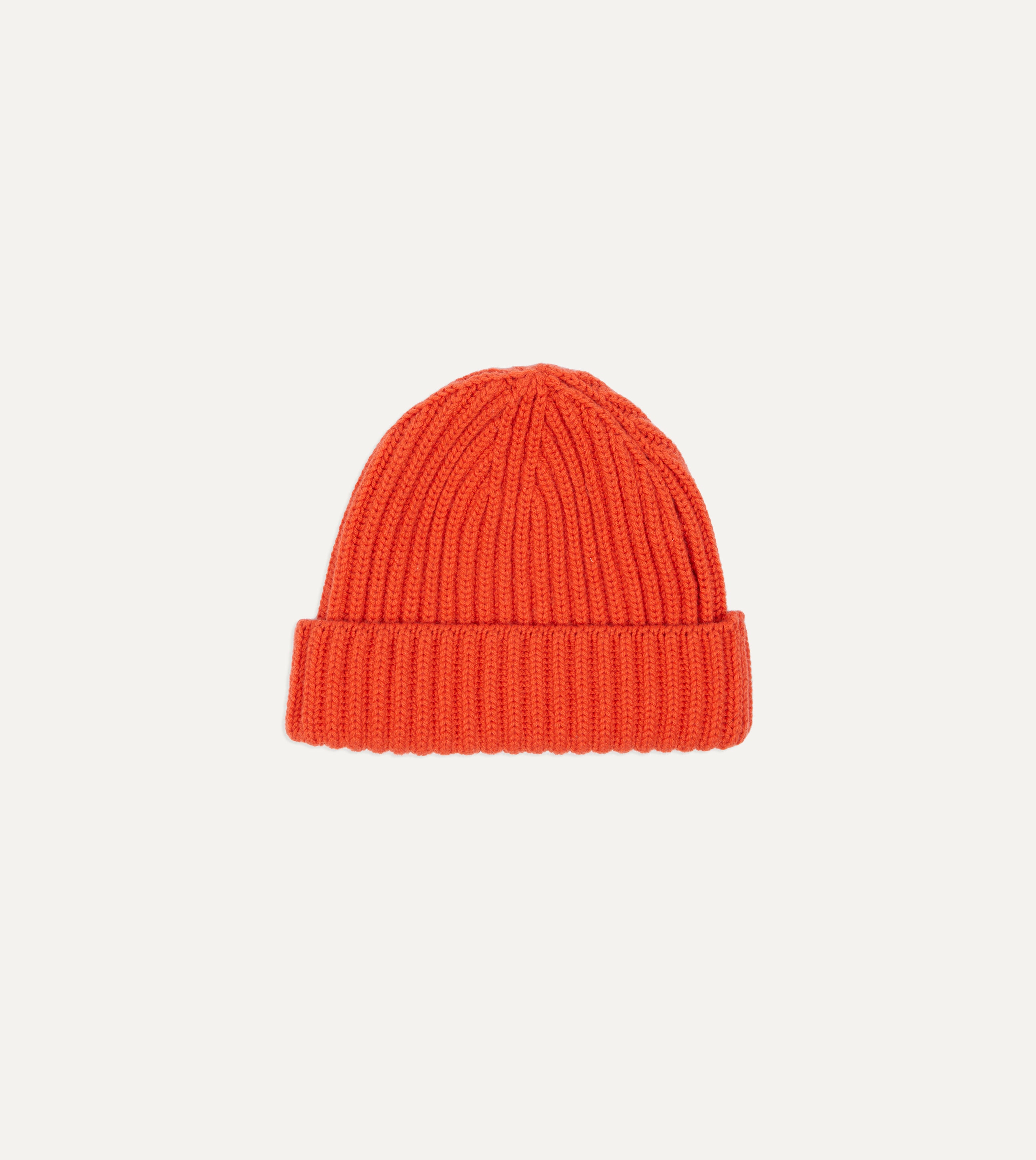 Luxury Orange Cashmere Ribbed Knit Beanie Hat for Women & Men - Soft Winter Warm Hat for Cold Weather - Perfect for Skiing, Snowboarding & Outdoor Activities