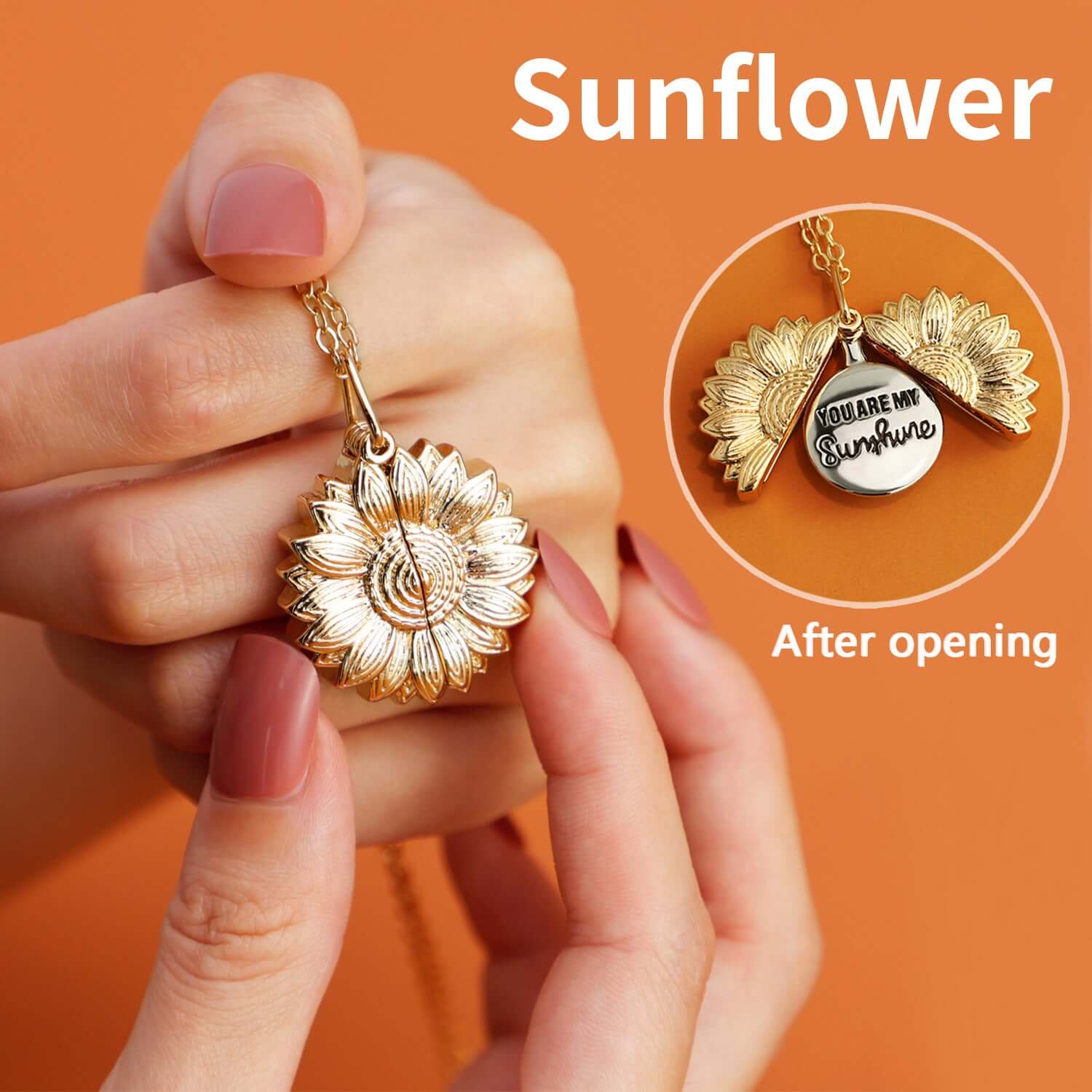 You Are My Sunshine Sunflower Pendant Locket Necklace - Sterling Silver Heart Charm Jewelry Gift for Women, Mom, Daughter | Perfect for Birthdays, Anniversaries & Mother's Day | HN100
