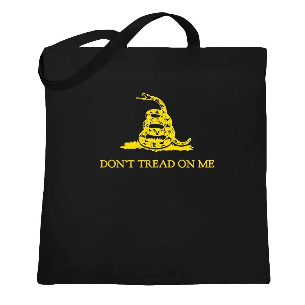Don't Tread On Me Gadsden Flag Rattlesnake USA Revolution Black 15x15 Inches Large Canvas Tote Bag - Patriotic Shopping & Beach Bag