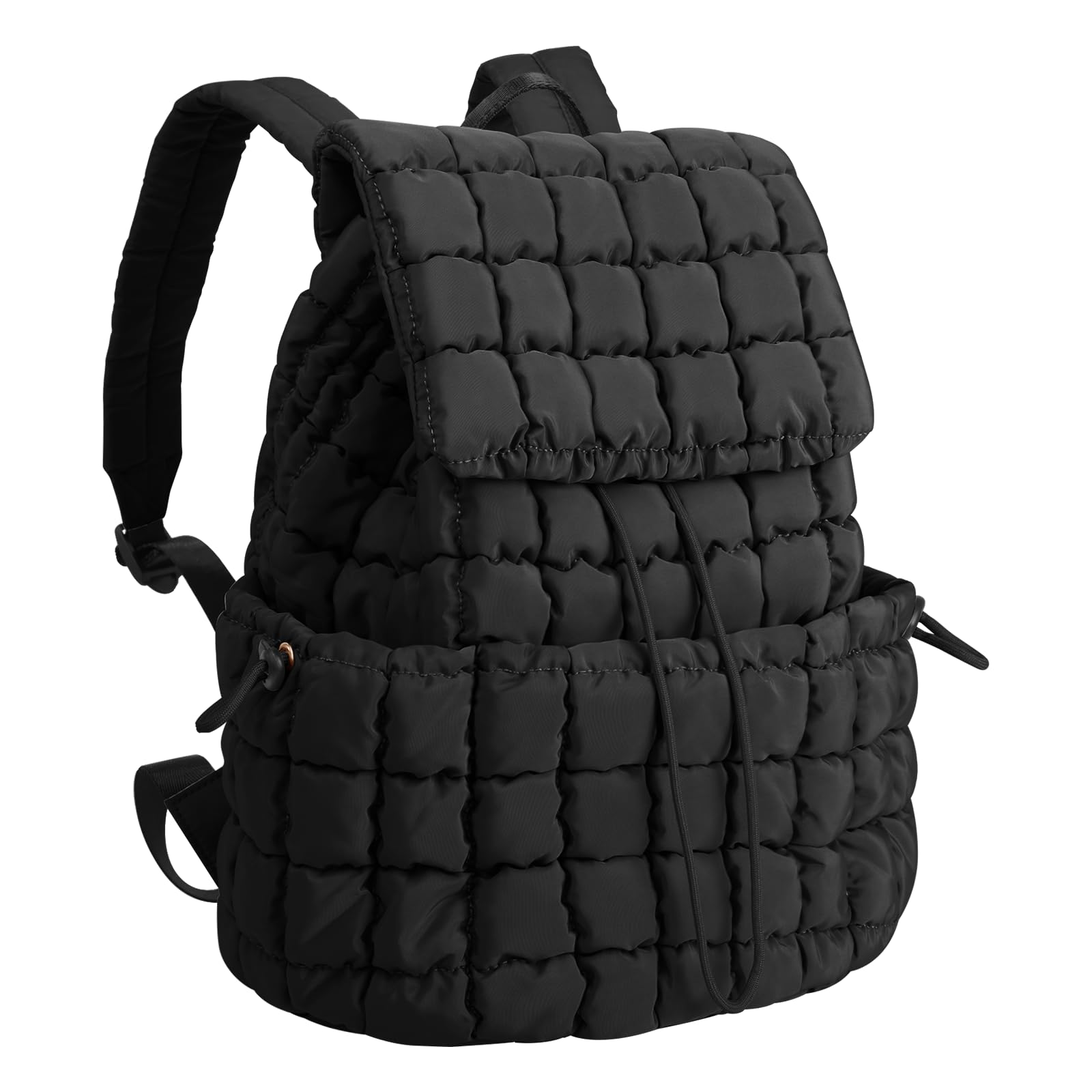 Quilted Backpack Purse for Women - Lightweight Puffer Laptop Bag for College, Travel & Gym (Black)