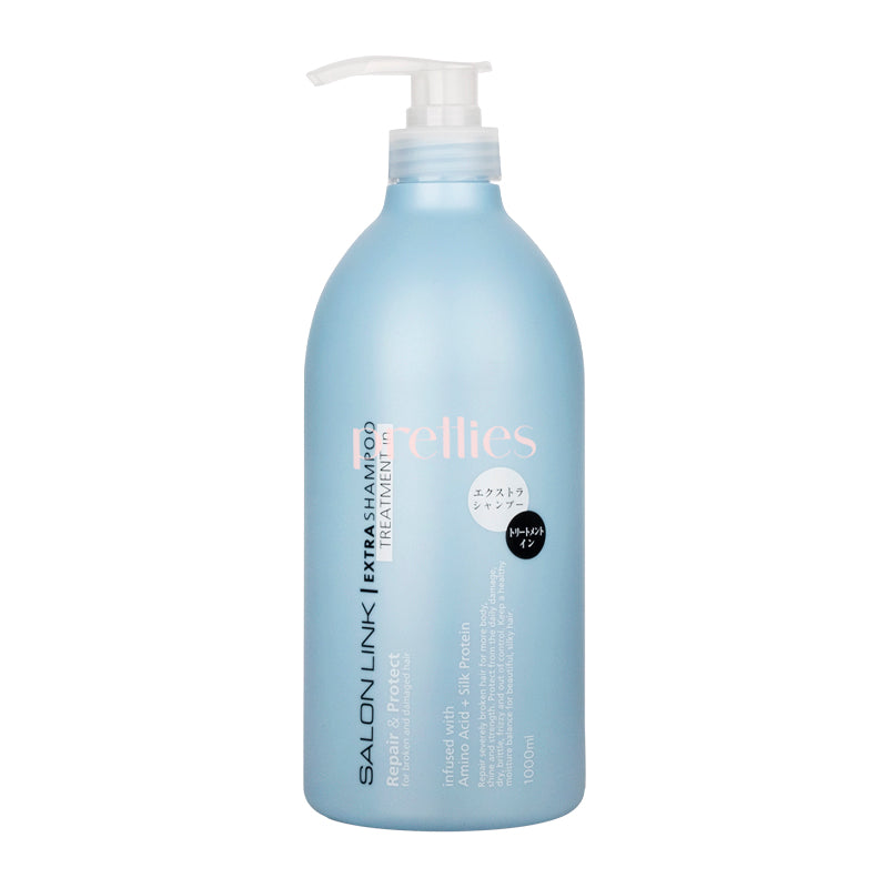 Kumano Yushi Salon Link Extra Shampoo Treatment - Repair & Protect Hair with European Floral Scent, 1000ml (Blue) | For Damaged & Dry Hair Care at Home or Salon