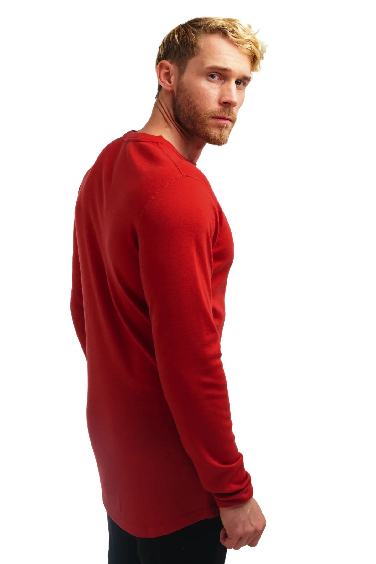 Premium Men's Merino Wool Long Sleeve Base Layer Shirt - 250g Warm Thermal Top in Cherry Red for Hiking, Skiing & Winter Outdoor Activities