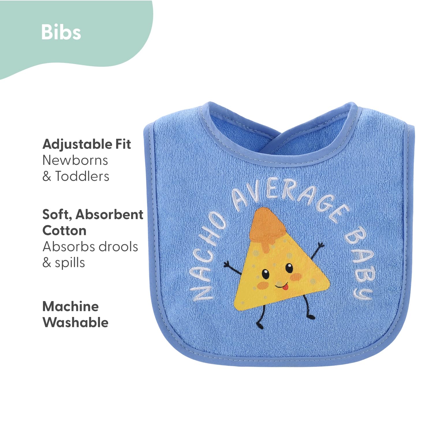 Peanutshell Baby Boy Terry Bibs - 10-Pack Cotton Bib Set for Newborn & Toddler - Soft & Absorbent for Mealtime