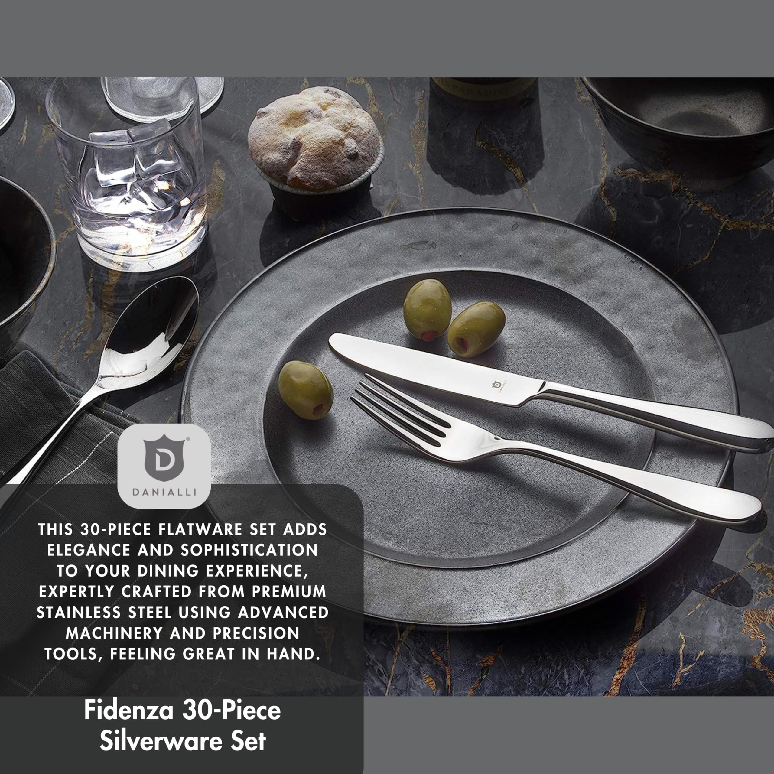 Premium Fidenza Silverware Set - 18/10 Stainless Steel Flatware for Elegant Dining - 30-Piece Dishwasher Safe Cutlery Set - Perfect for Dinner Parties, Weddings & Upscale Restaurants